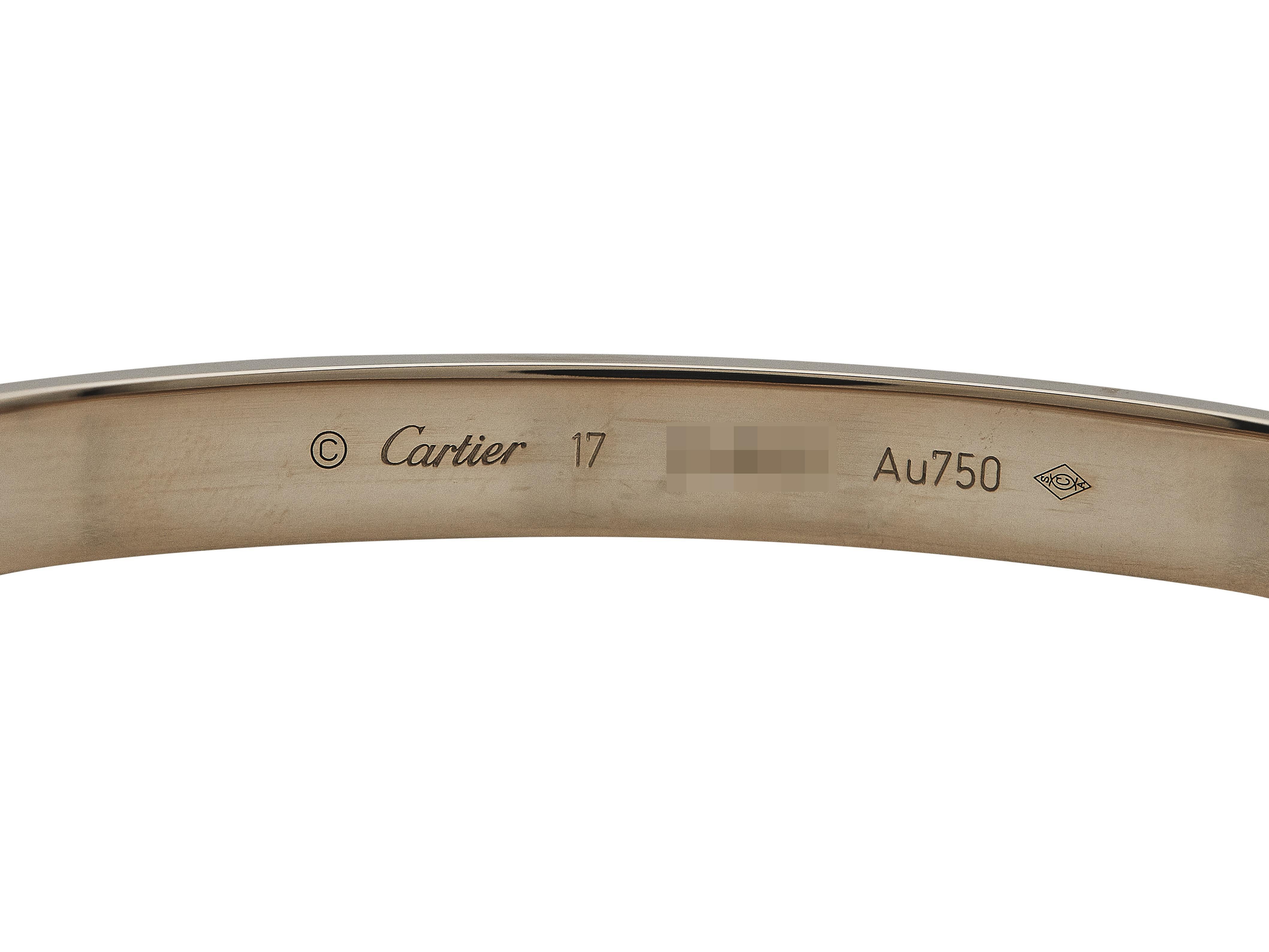 Pulsera Cartier Love Modelo Clásico Oro Rosa 18K Talla 17 en Excelente estado para la venta en New York, NY