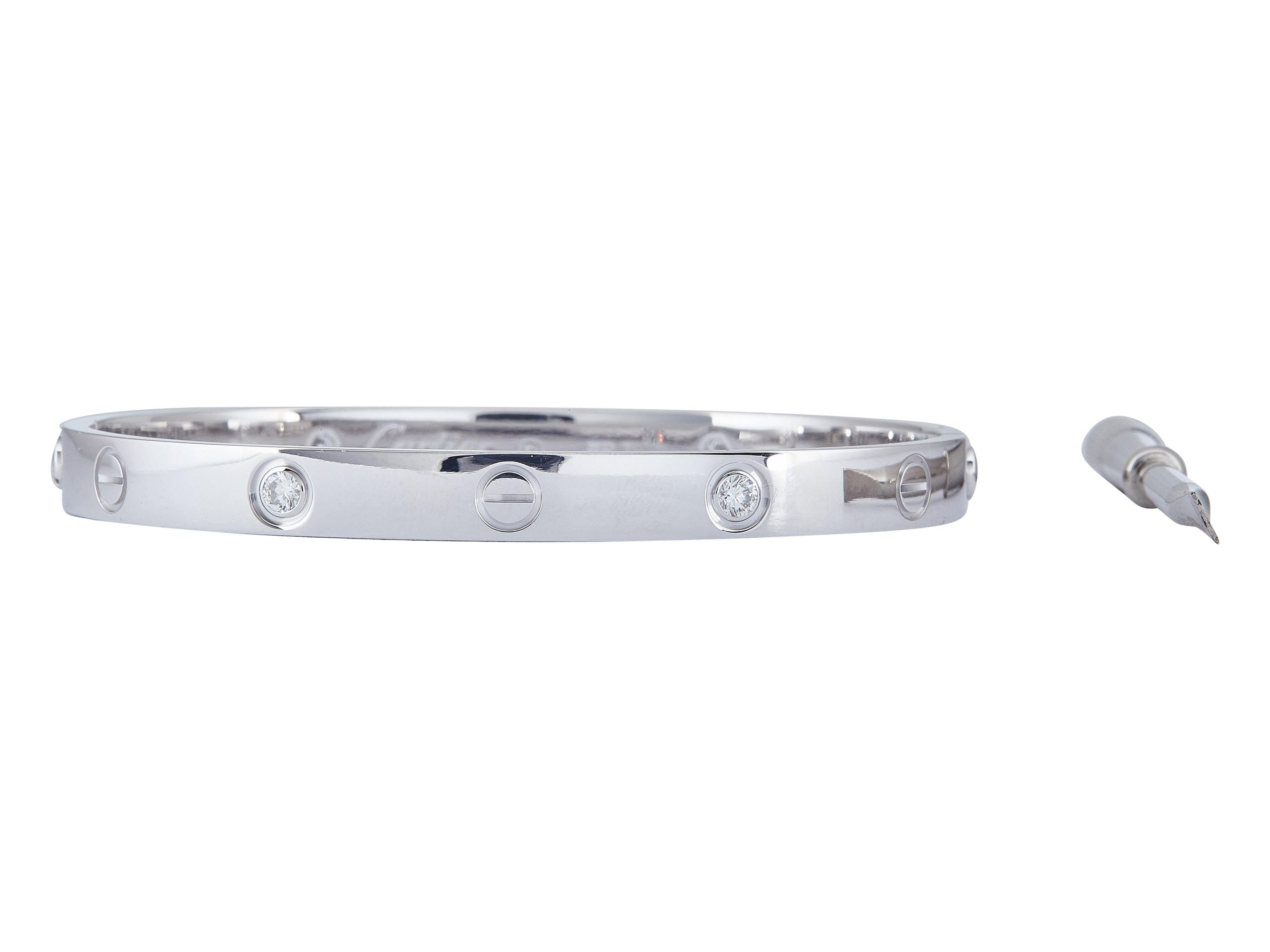 Cartier LOVE Armband Classic Modell 18K Weißgold 4-Diamanten Größe 18 (Rundschliff) im Angebot