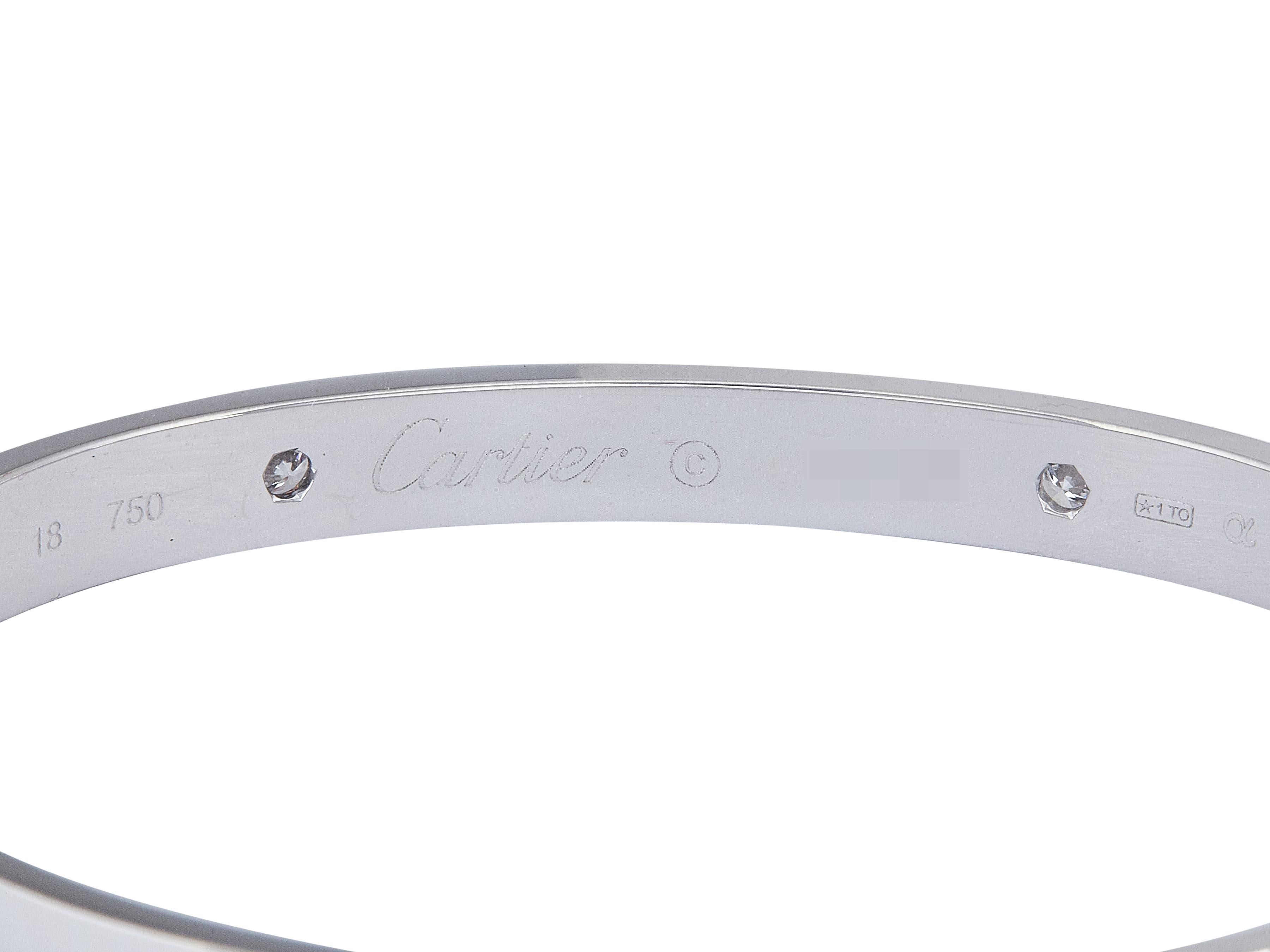 Cartier LOVE Armband Classic Modell 18K Weißgold 4-Diamanten Größe 18 im Zustand „Hervorragend“ im Angebot in New York, NY