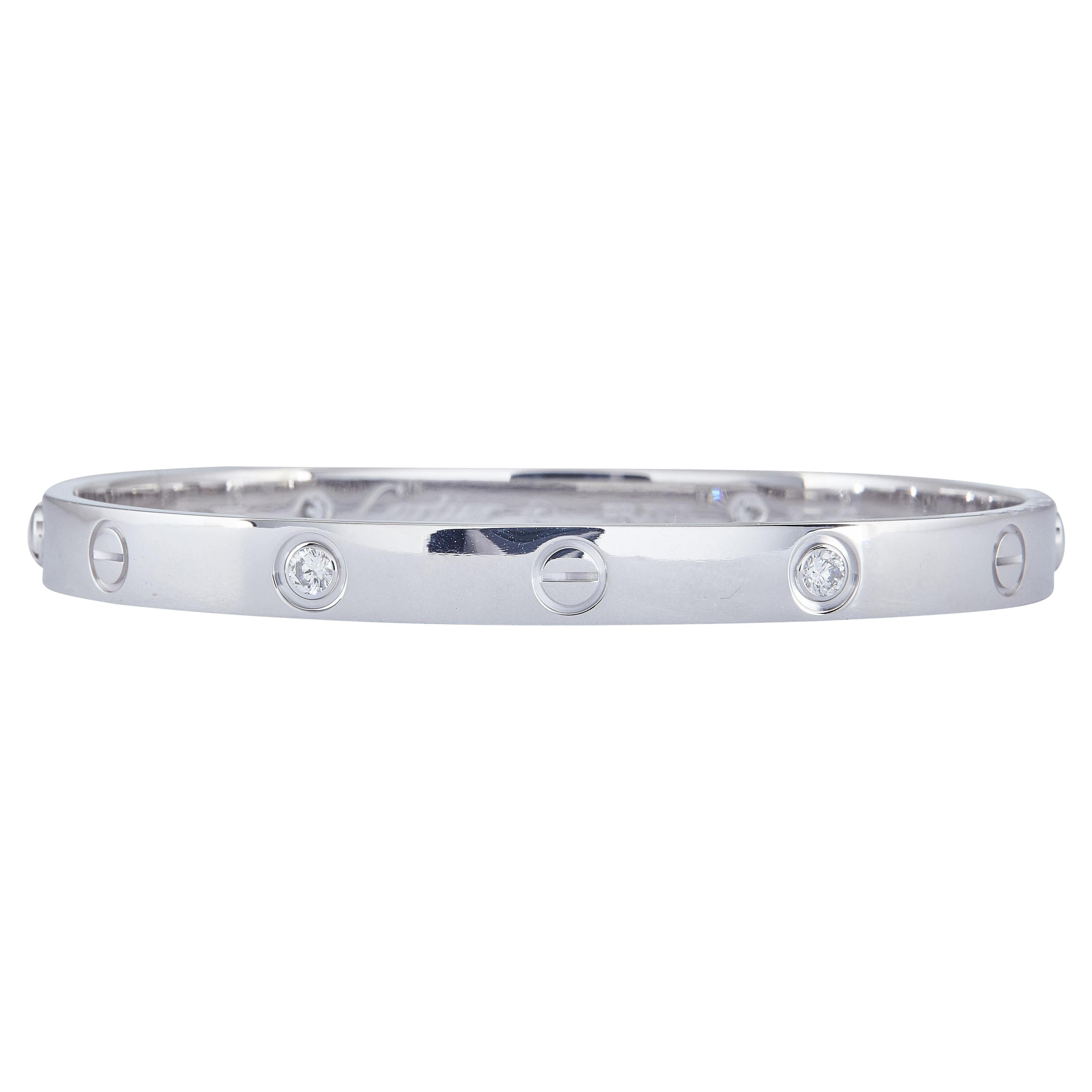 Cartier LOVE Armband Classic Modell 18K Weißgold 4-Diamanten Größe 18