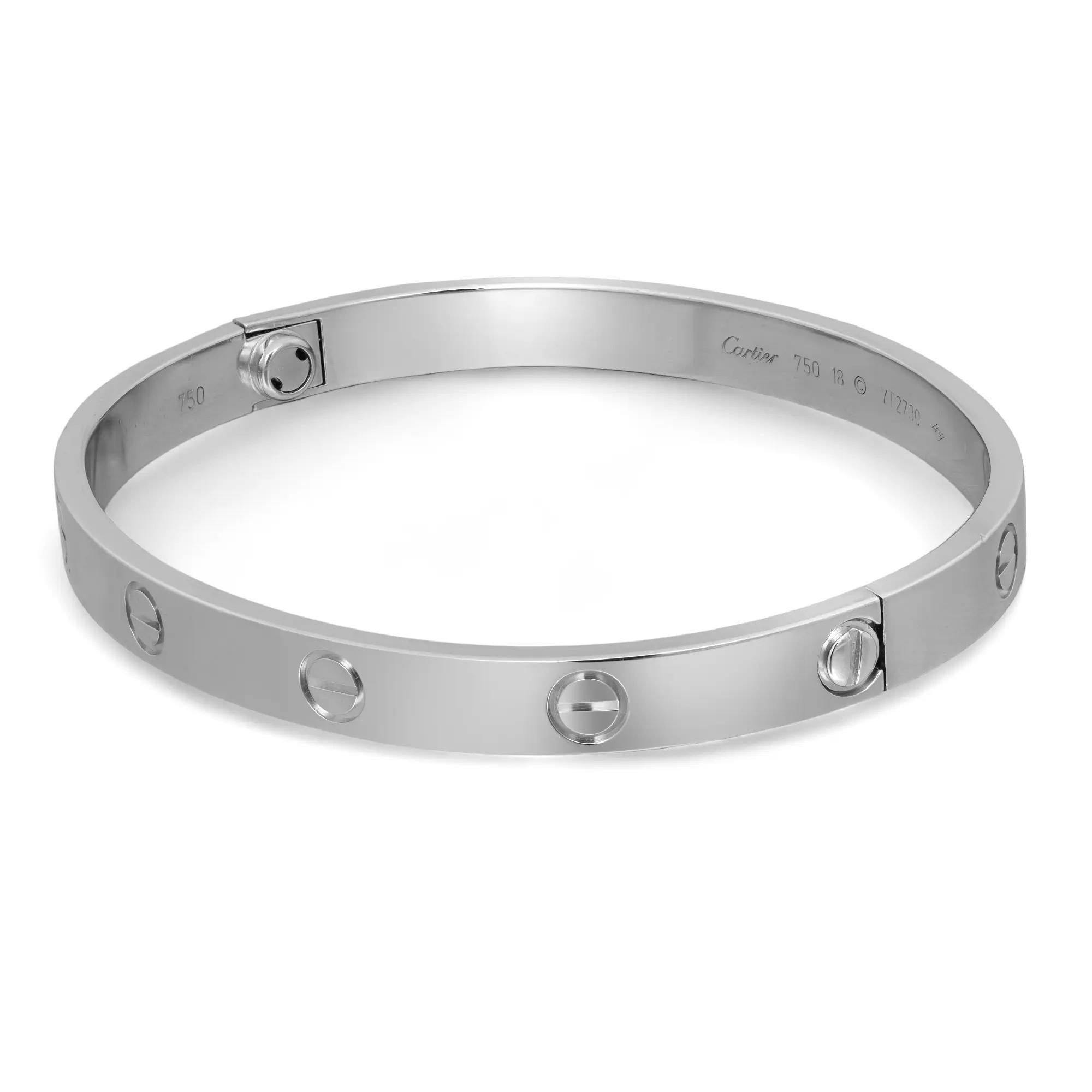 Moderno Cartier Bracciale dell'Amore Modello Classico Oro Bianco 18K Taglia 18 in vendita