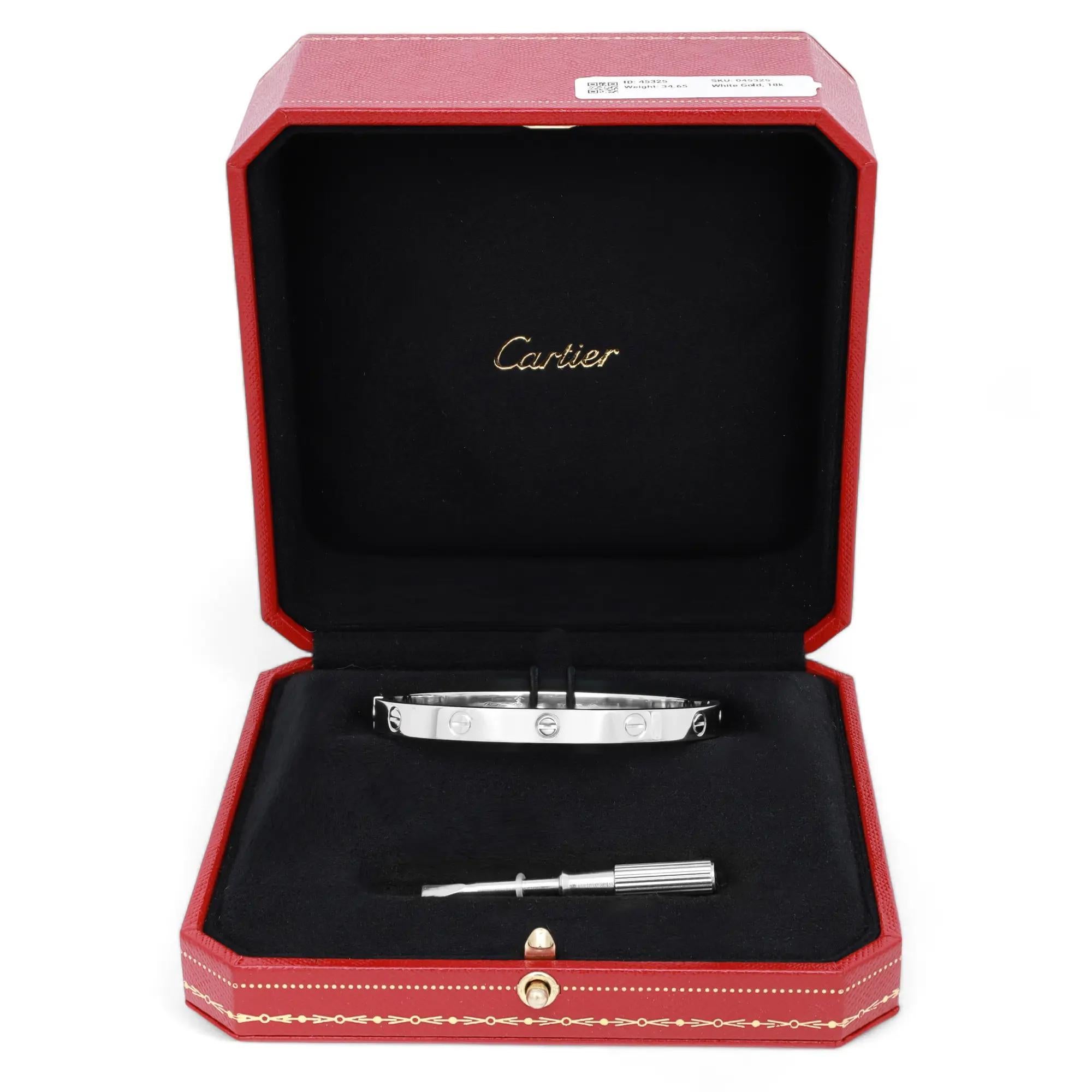 da uomo o donna Cartier Bracciale dell'Amore Modello Classico Oro Bianco 18K Taglia 18 in vendita