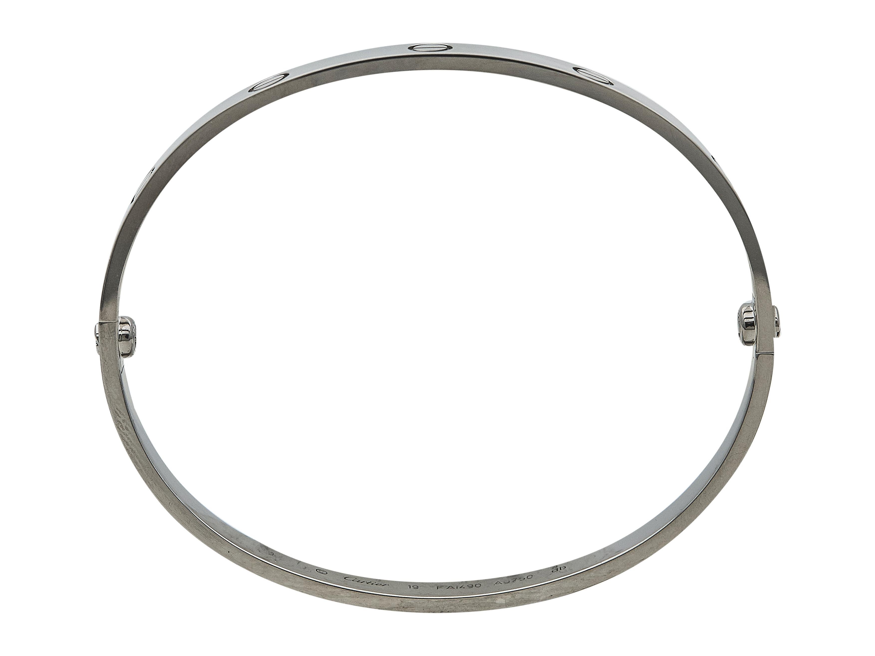 Cartier Bracciale dell'Amore Modello Classico Oro Bianco 18K Taglia 19 In condizioni ottime in vendita a New York, NY