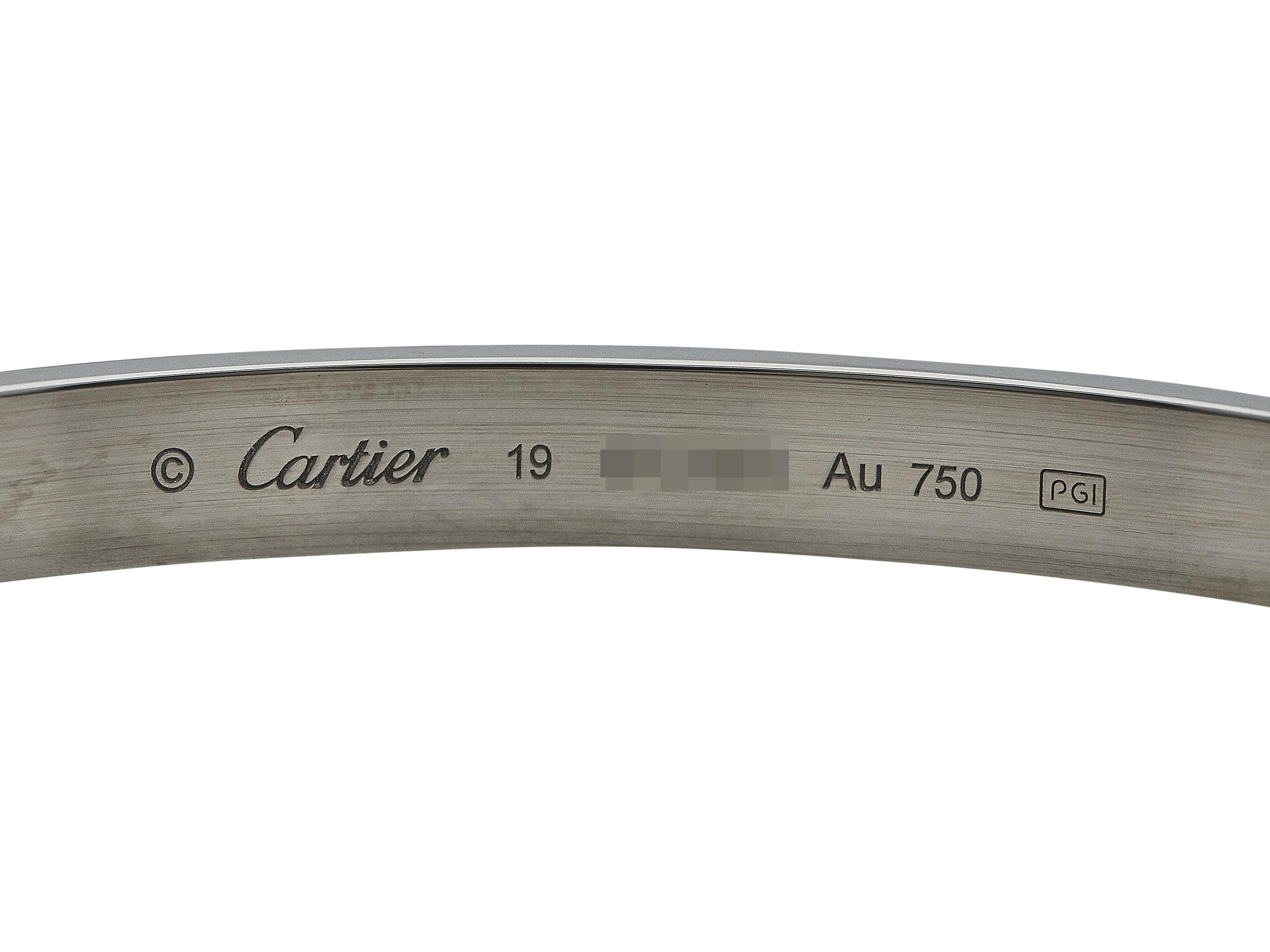 Cartier Love Bracelet Modèle Classique Or Blanc 18K Taille 19 Unisexe en vente