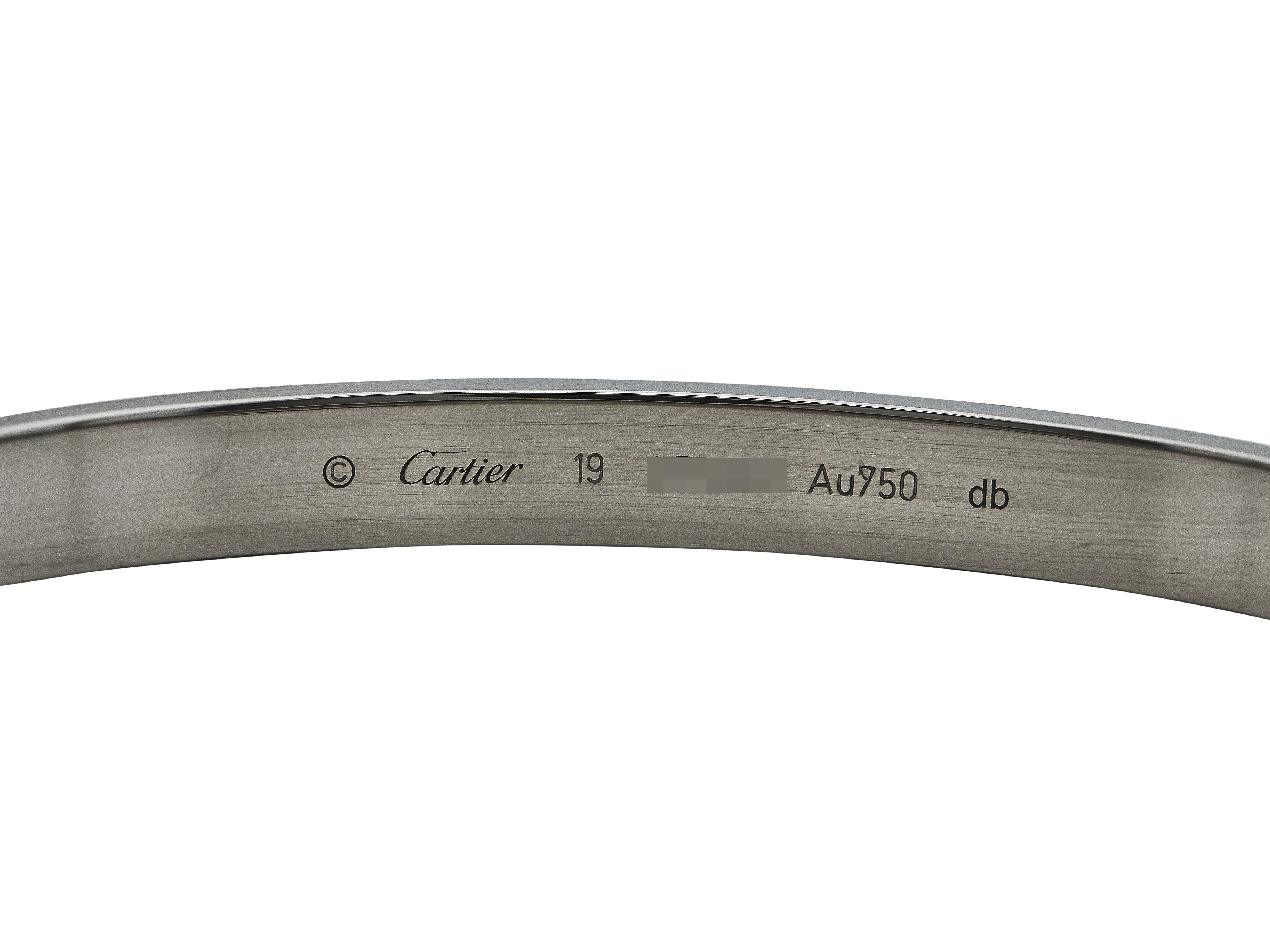 Cartier Love Bracelet Modèle Classique Or Blanc 18K Taille 19 Unisexe en vente