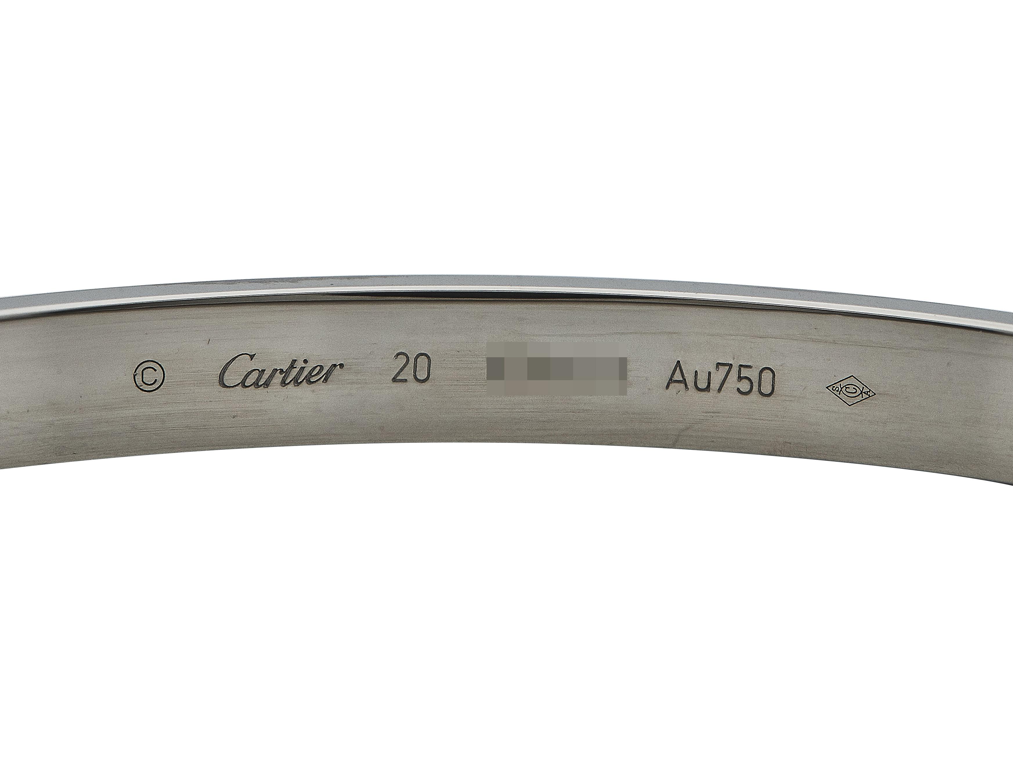 Cartier Love Bracelet Modèle Classique Or Blanc 18K Taille 20 Unisexe en vente