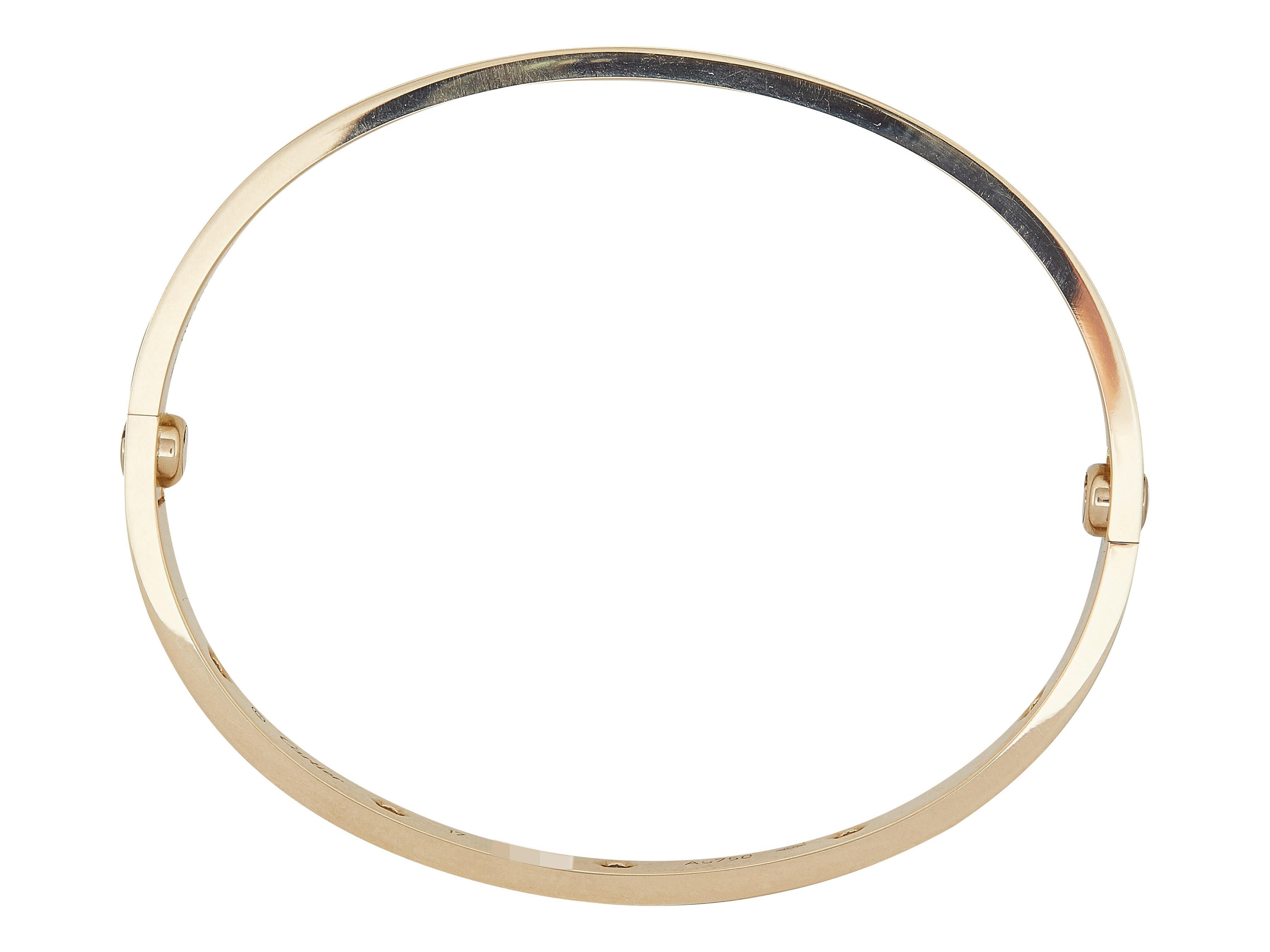 Taille ronde Cartier Love Bracelet Modèle Classique Or Jaune 18K 10-Diamants Taille 17 en vente