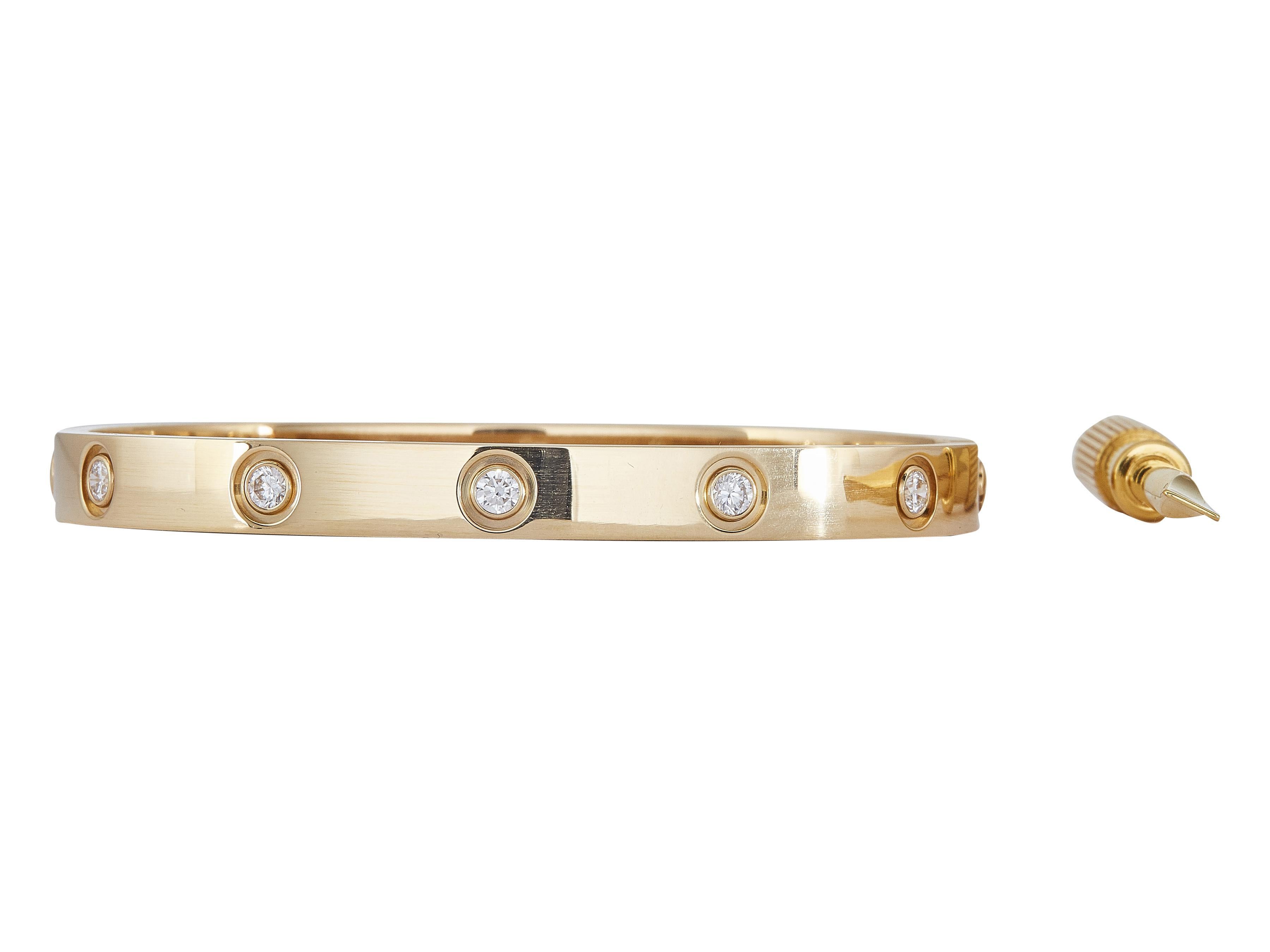 Cartier Love Bracelet Modèle Classique Or Jaune 18K 10-Diamants Taille 17 Excellent état - En vente à New York, NY