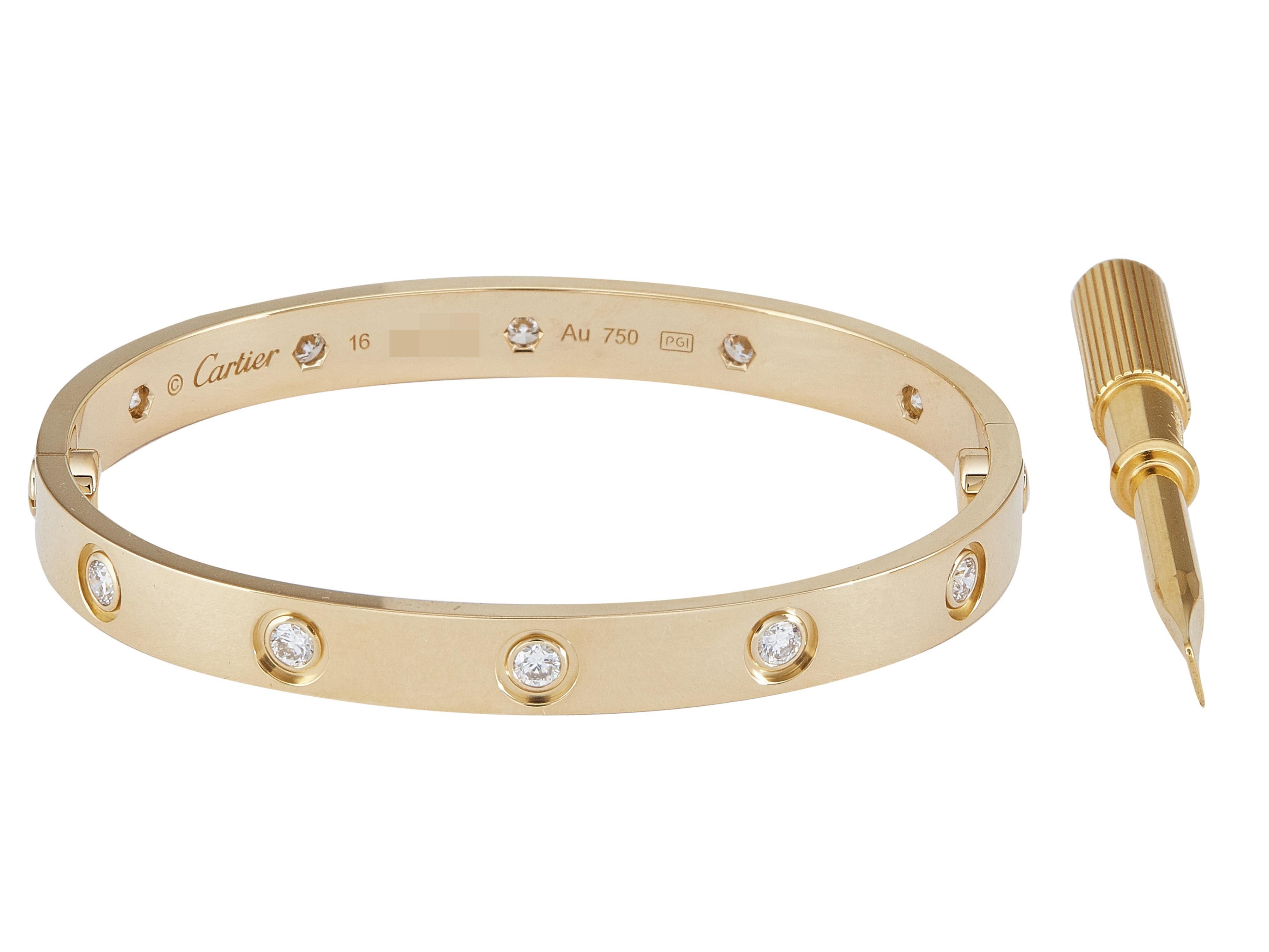 Cartier LOVE Pulsera Modelo Clásico Oro Amarillo 18K 10-Diamantes Talla 16 Contemporáneo en venta