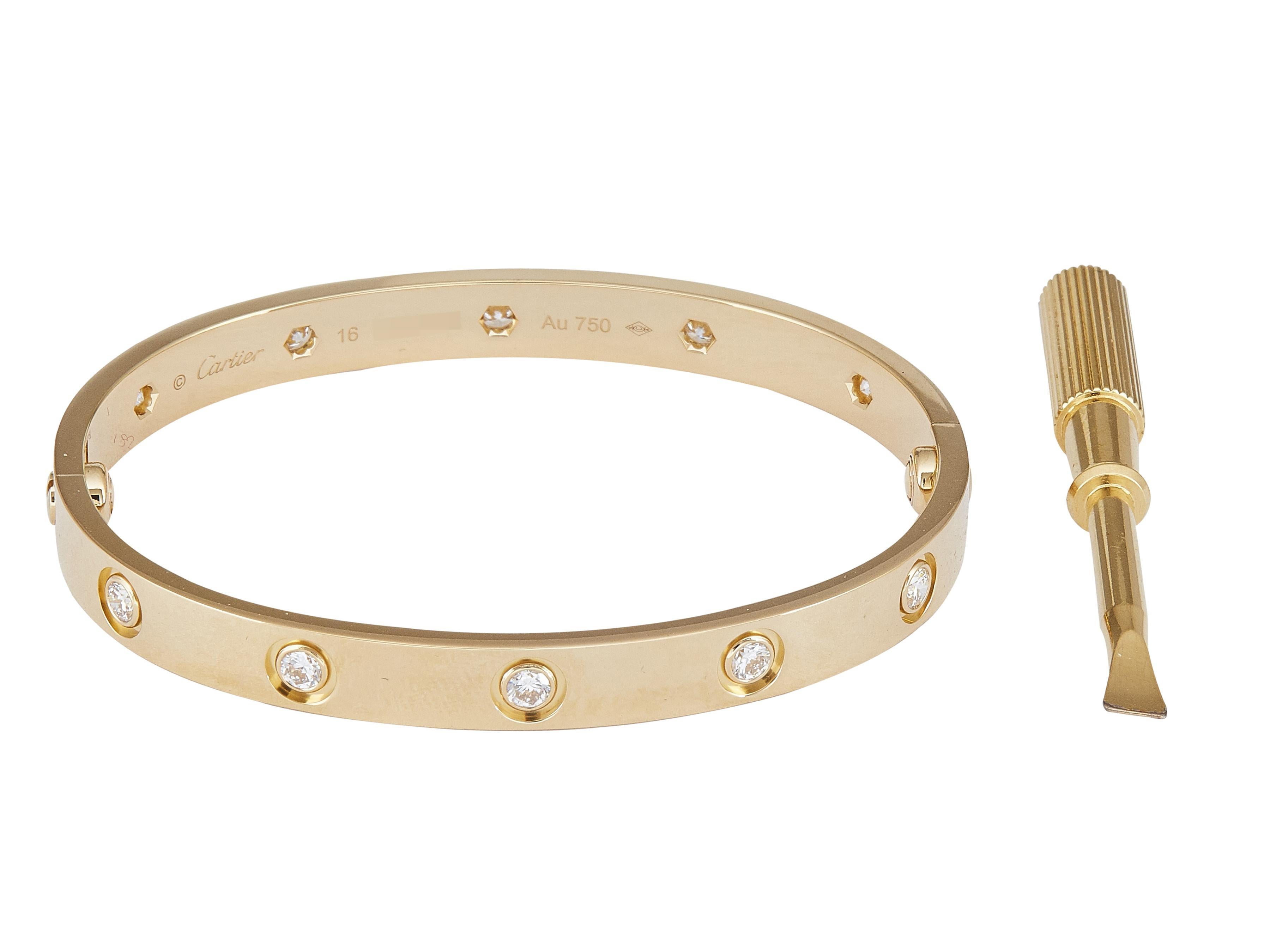 Cartier LOVE Pulsera Modelo Clásico Oro Amarillo 18K 10-Diamantes Talla 16 Contemporáneo en venta