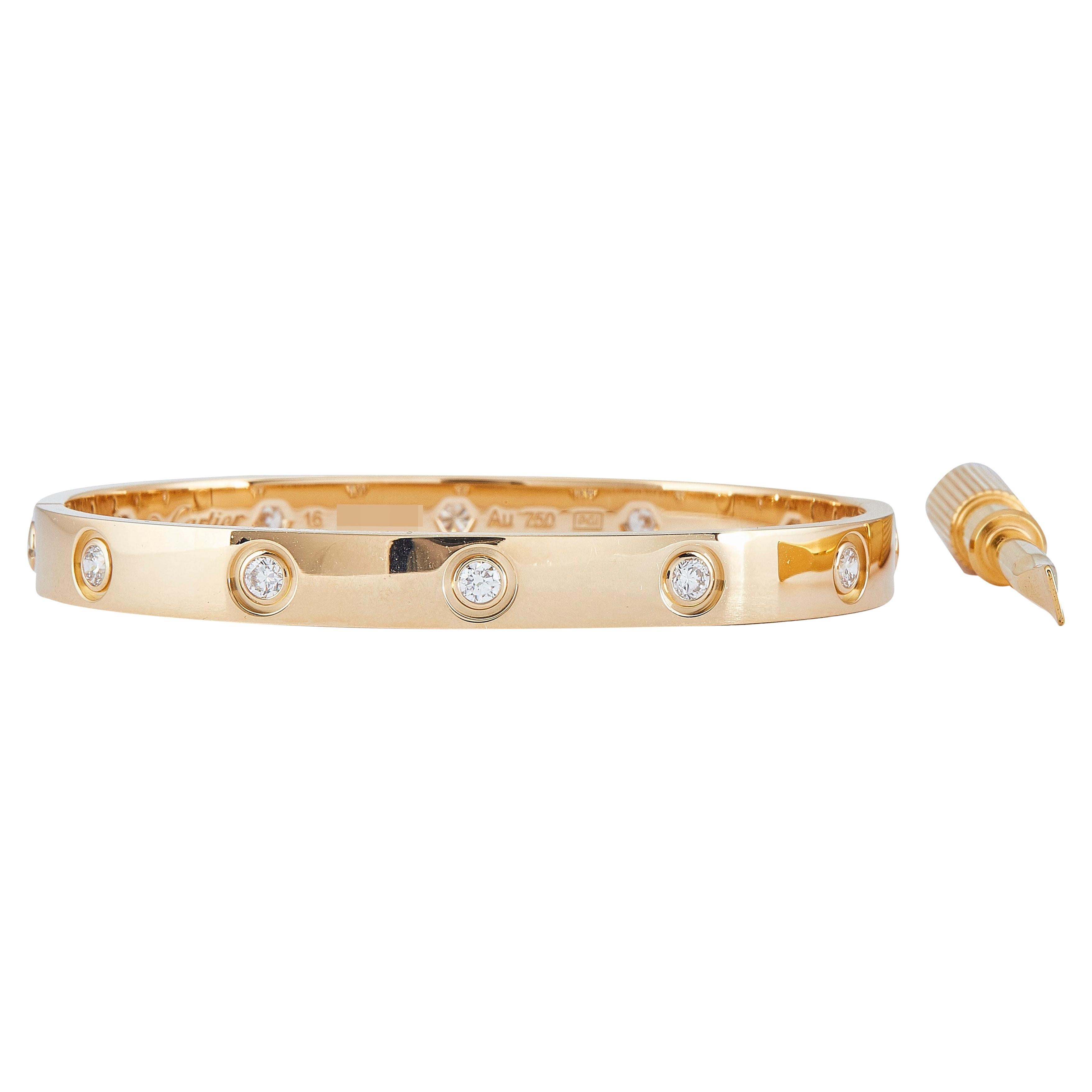Cartier LOVE Pulsera Modelo Clásico Oro Amarillo 18K 10-Diamantes Talla 16