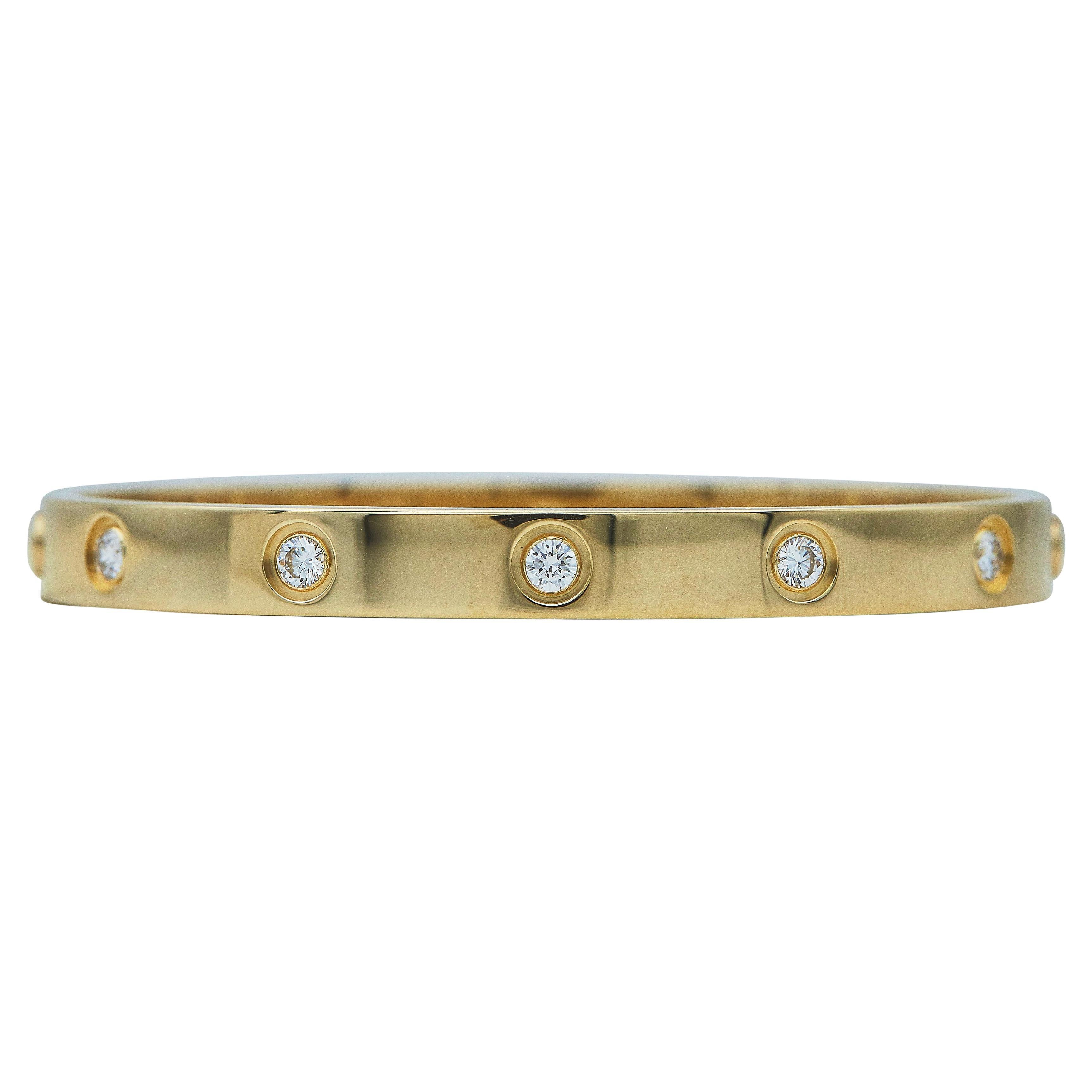 Cartier Love Bracelet Classic Model 18K Yellow Gold 10 Diamonds Size 17