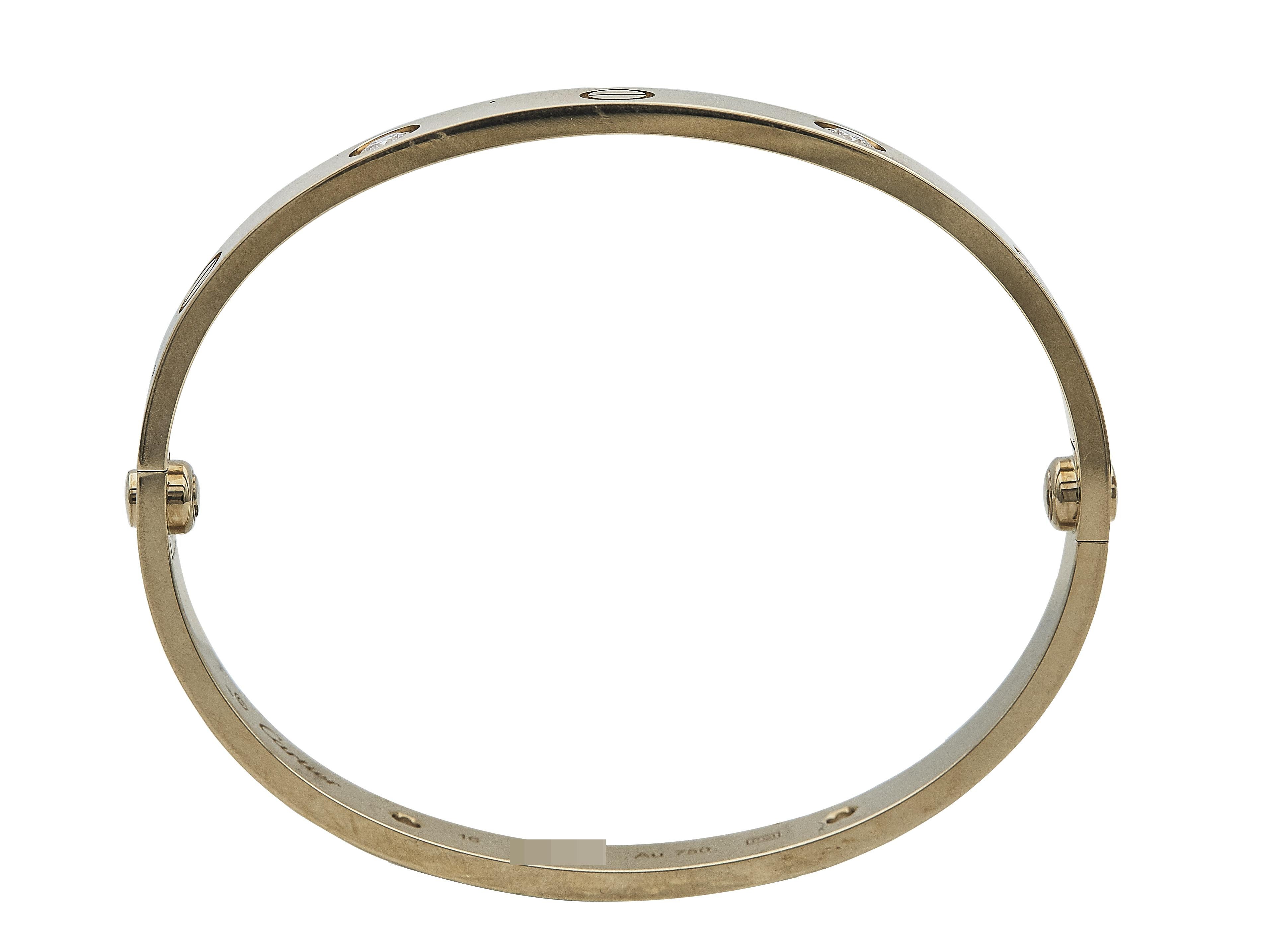 Round Cut Cartier Love Bracelet Classic Model 18K Yellow Gold 4 Diamonds Size 16 For Sale