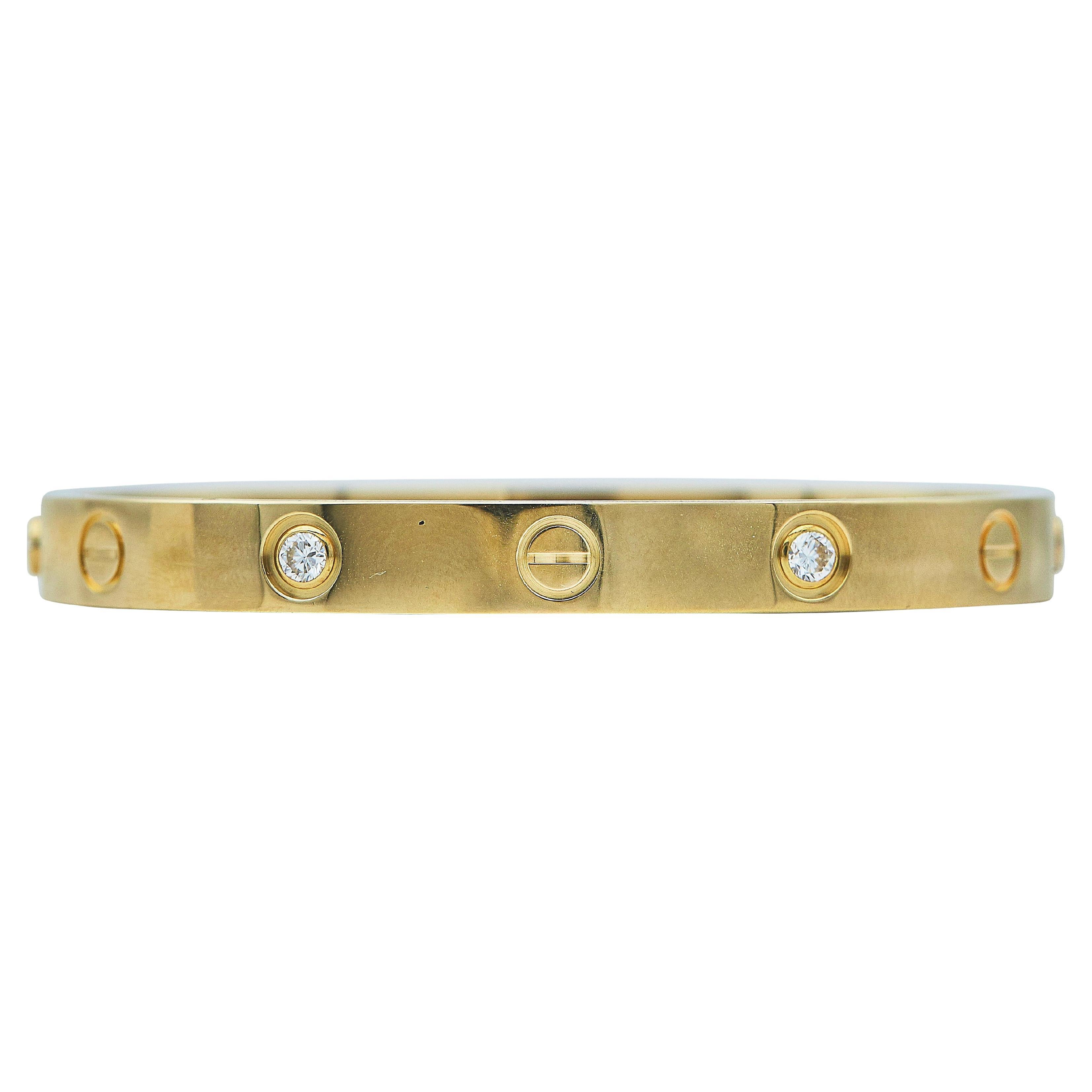 Cartier Love Bracelet Classic Model 18K Yellow Gold 4 Diamonds Size 16
