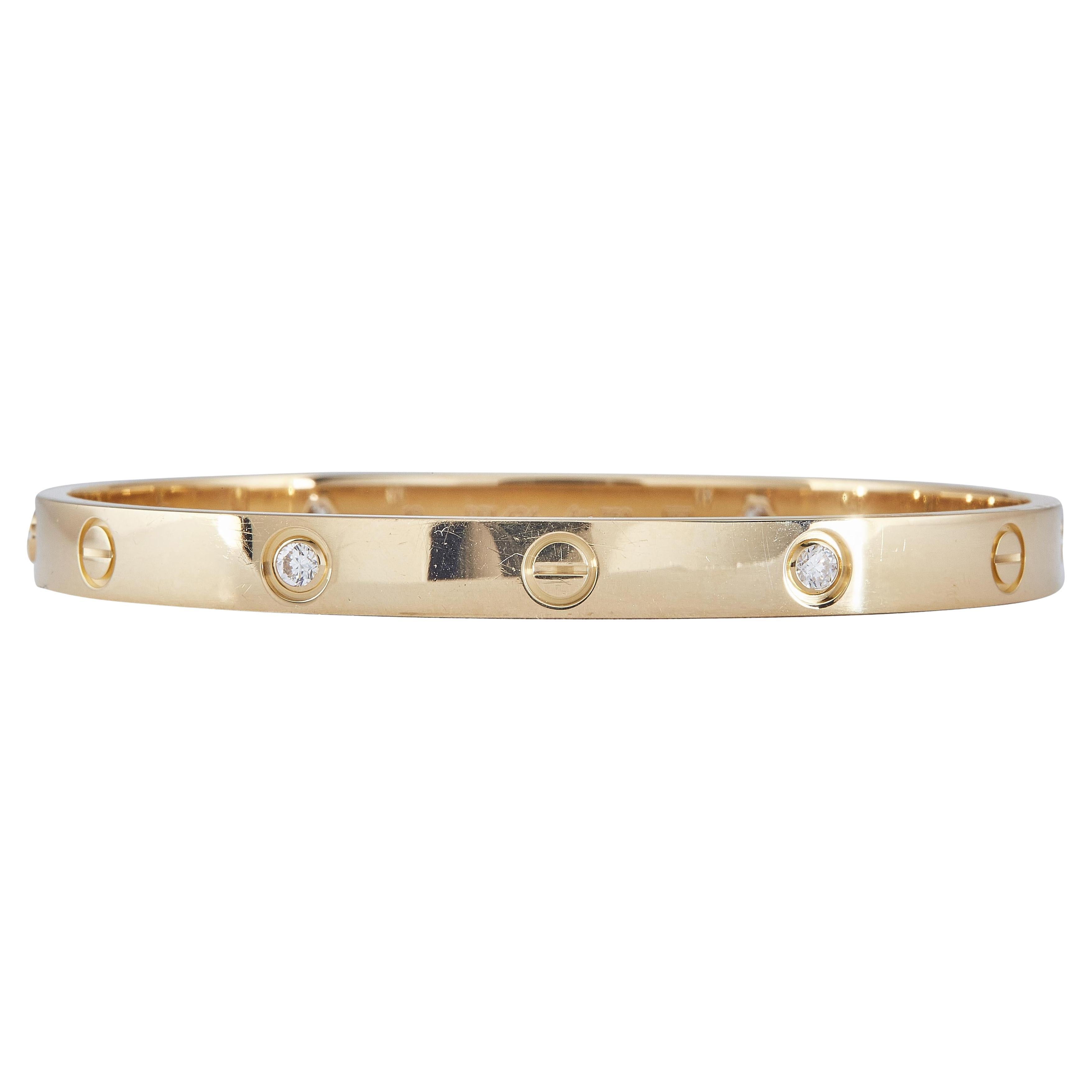 Cartier LOVE Armband Klassisches Modell 18K Gelbgold 4-Diamanten Größe 19 im Angebot