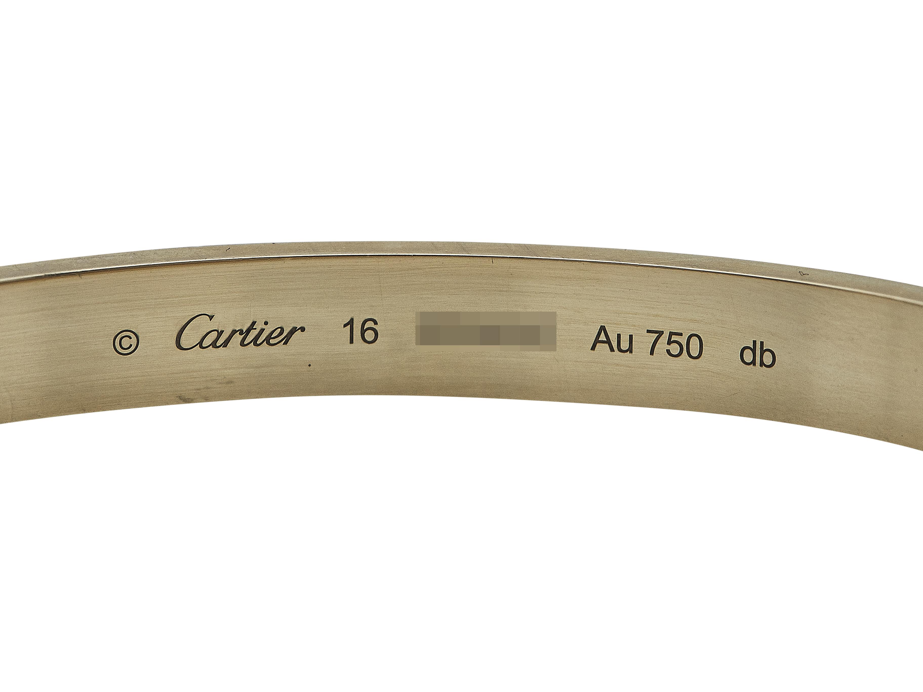 Women's or Men's Cartier Love Bracelet Classic Model 18K Yellow Gold Size 16 For Sale
