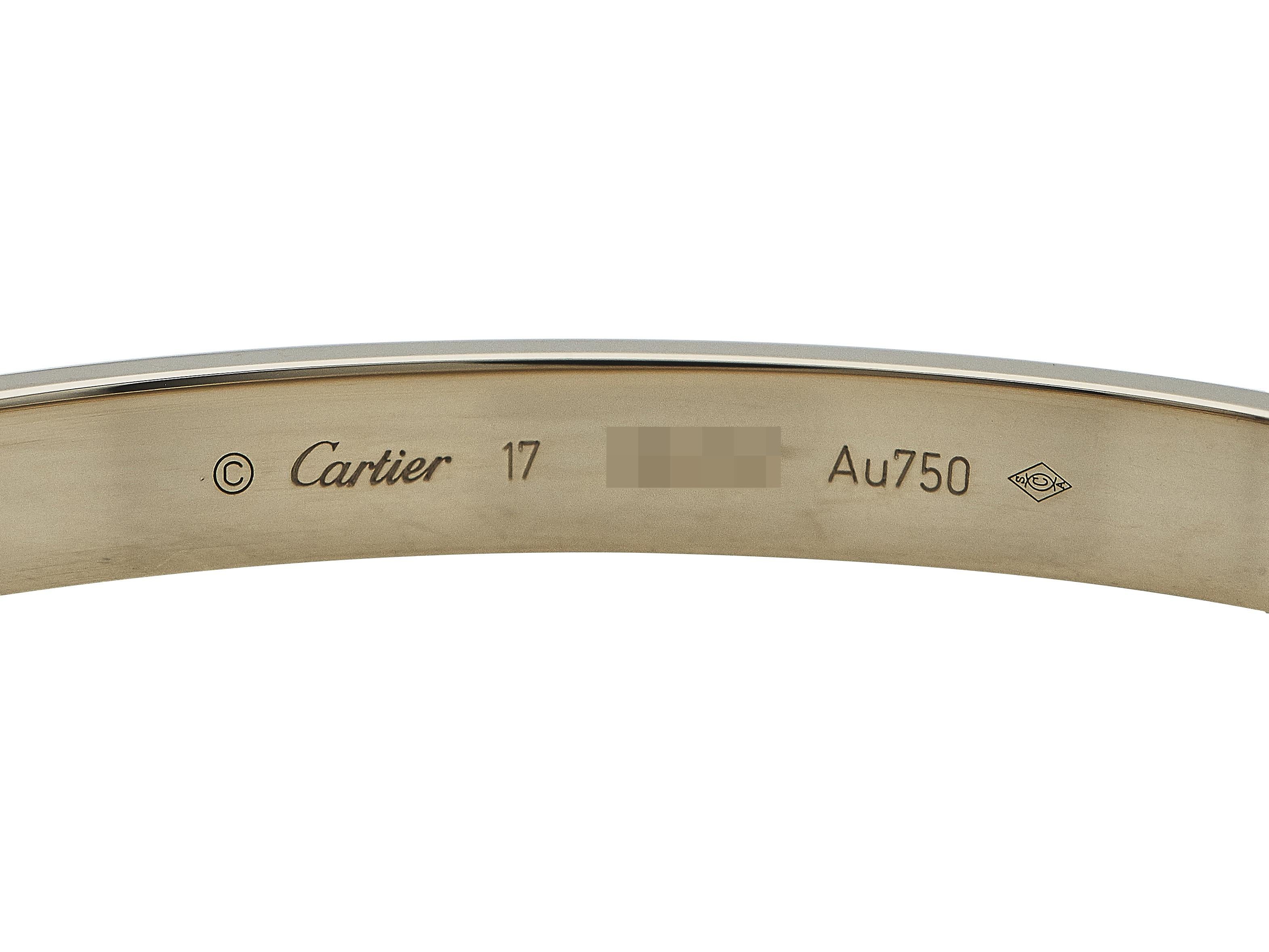 Cartier Love Armband Classic Model 18K Gelbgold Größe 17 für Damen oder Herren im Angebot