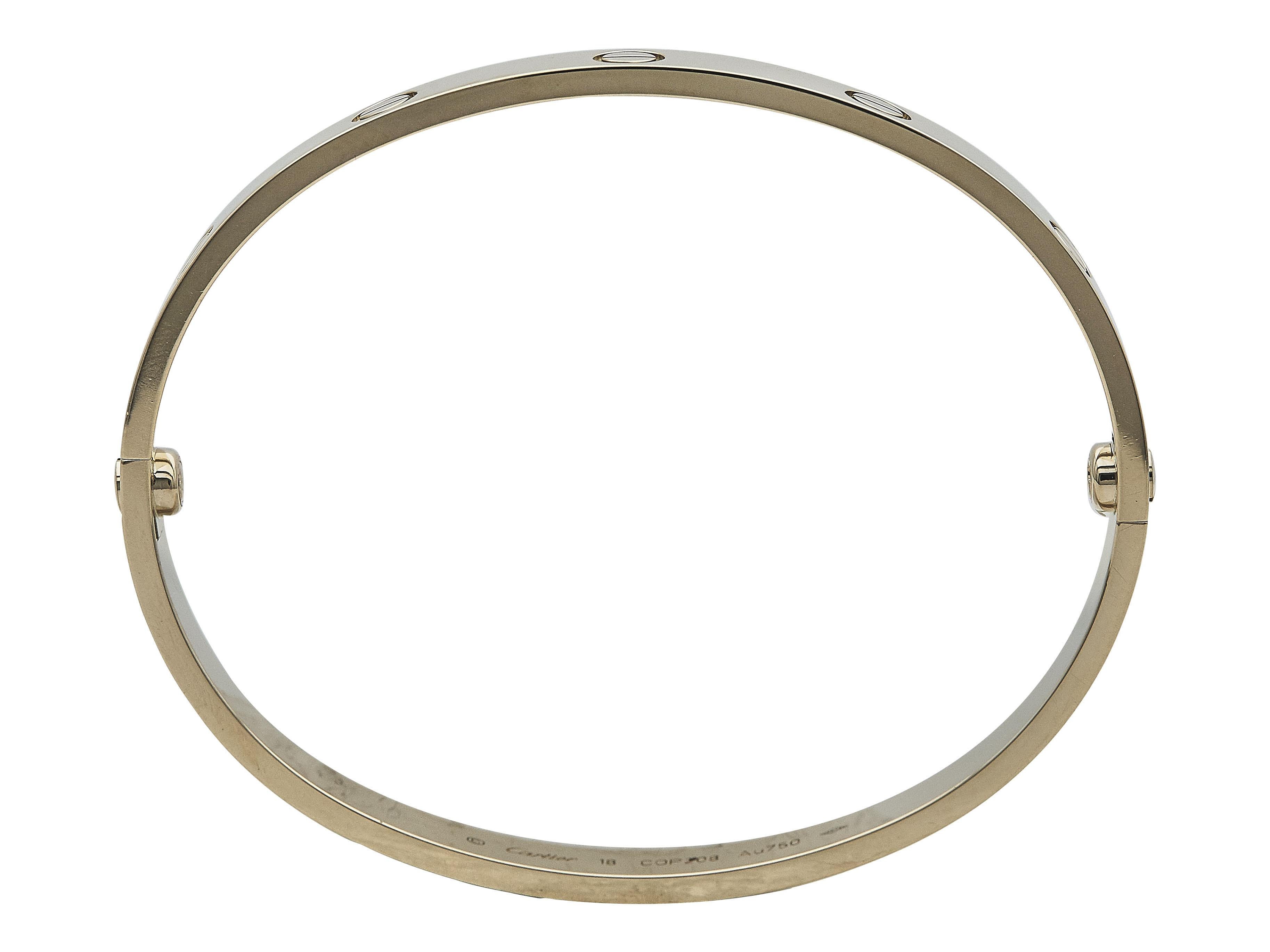 Pulsera Cartier Love Modelo Clásico Oro Amarillo 18K Talla 18 en Excelente estado para la venta en New York, NY