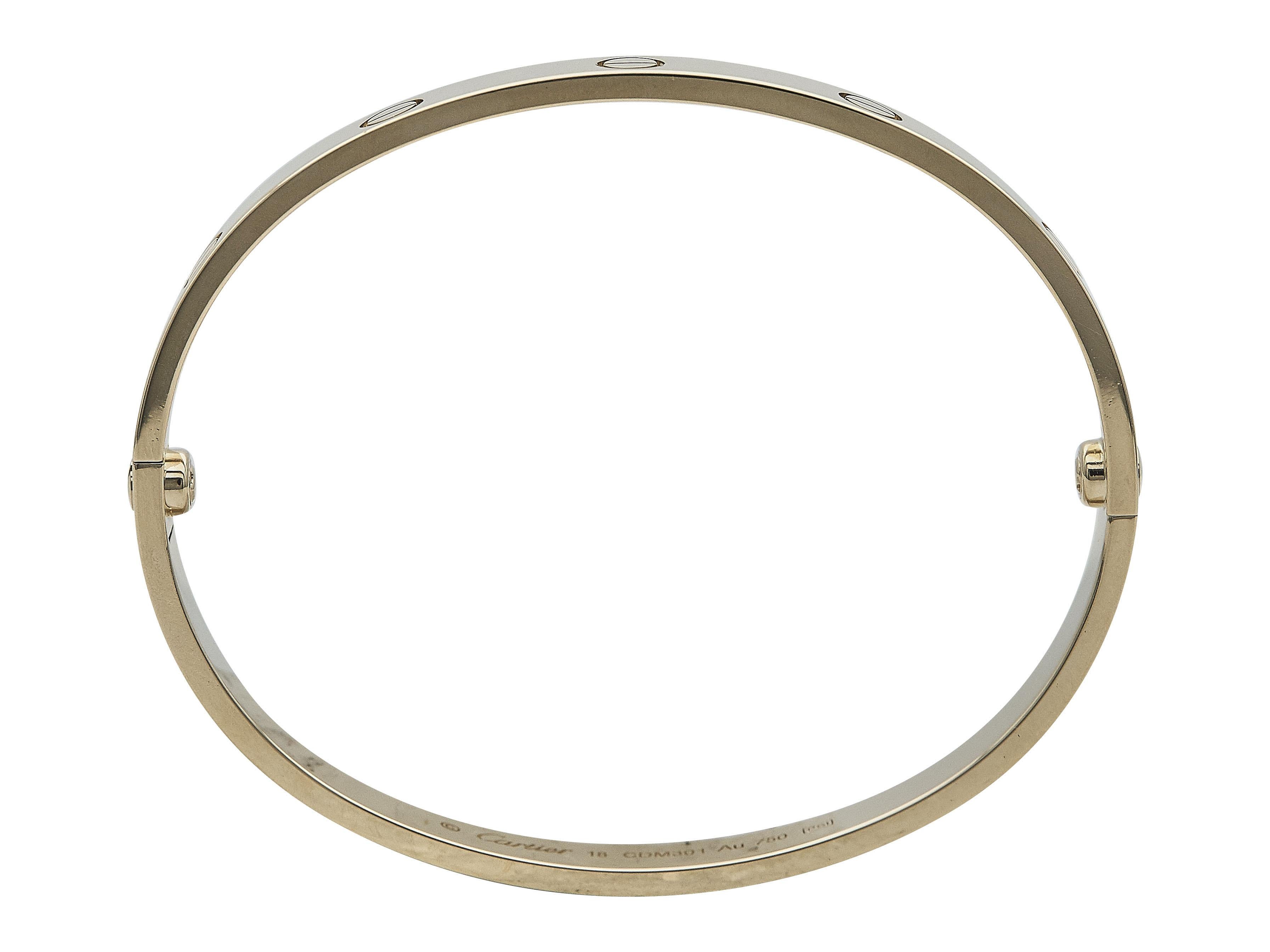 Pulsera Cartier Love Modelo Clásico Oro Amarillo 18K Talla 18 en Excelente estado para la venta en New York, NY