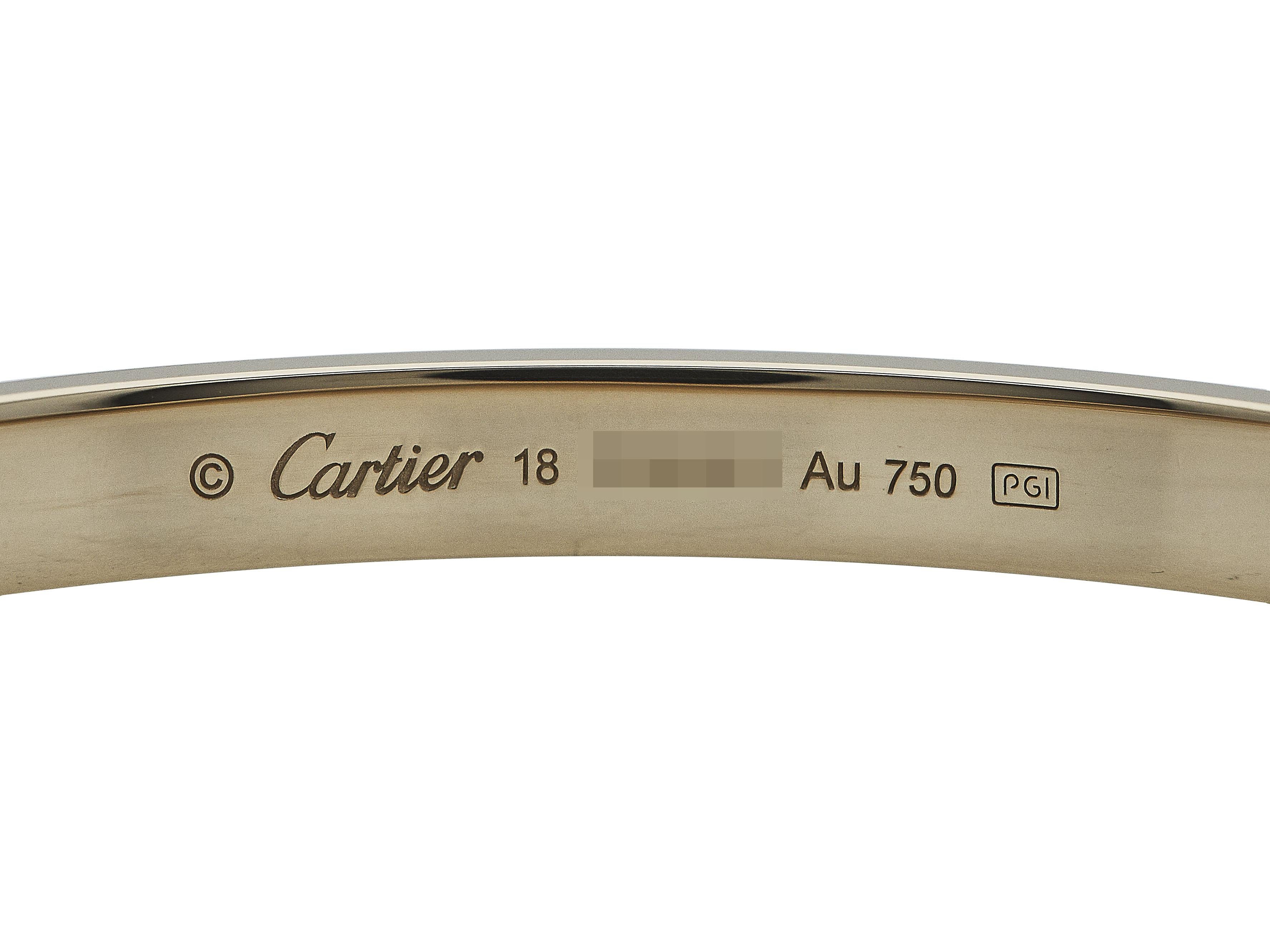 Femenino o masculino Pulsera Cartier Love Modelo Clásico Oro Amarillo 18K Talla 18 en venta