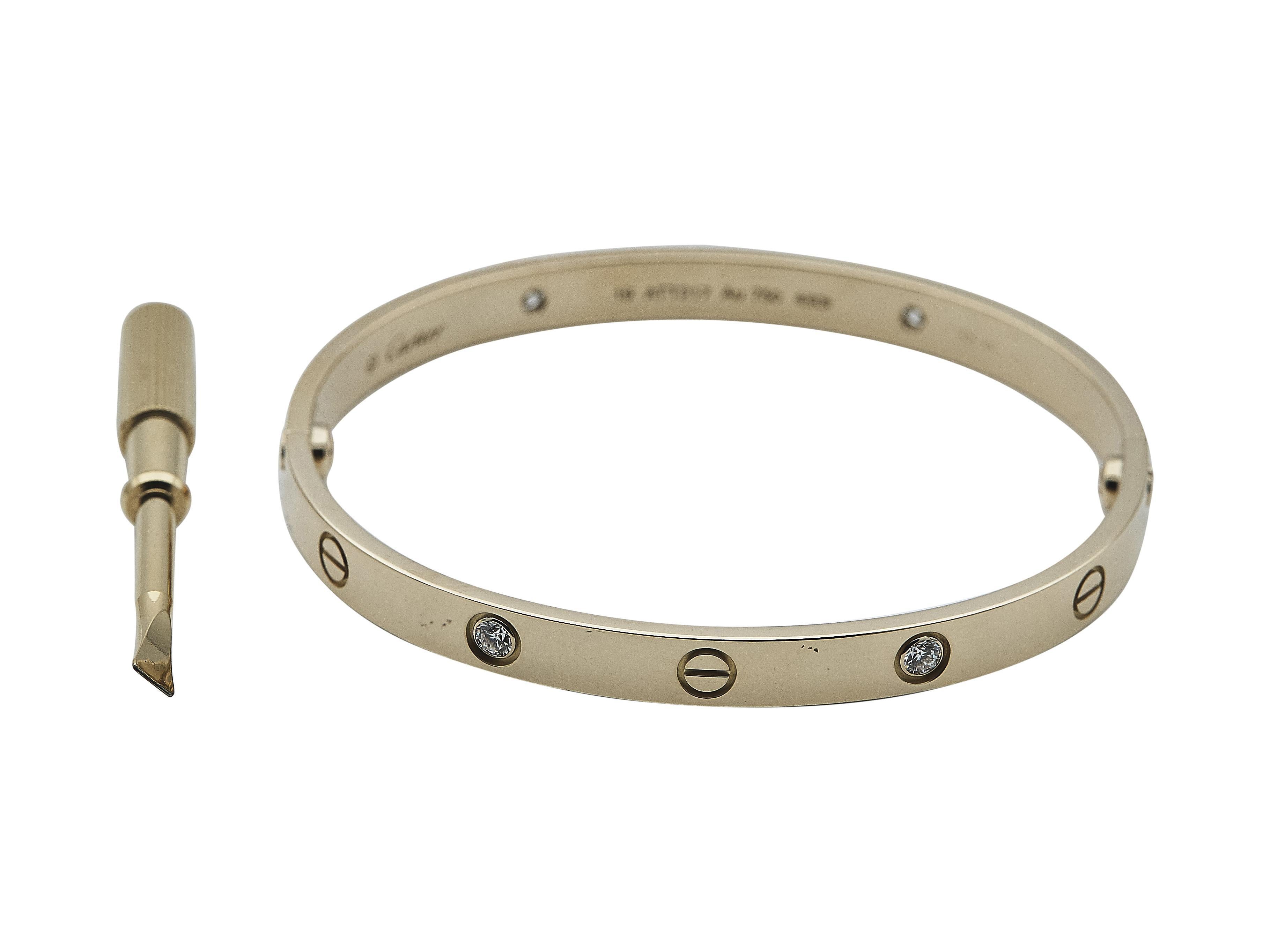 Cartier Pulsera del Amor Modelo Clásico 4 Diamantes Oro Amarillo 18K Talla 19 Corte redondo en venta