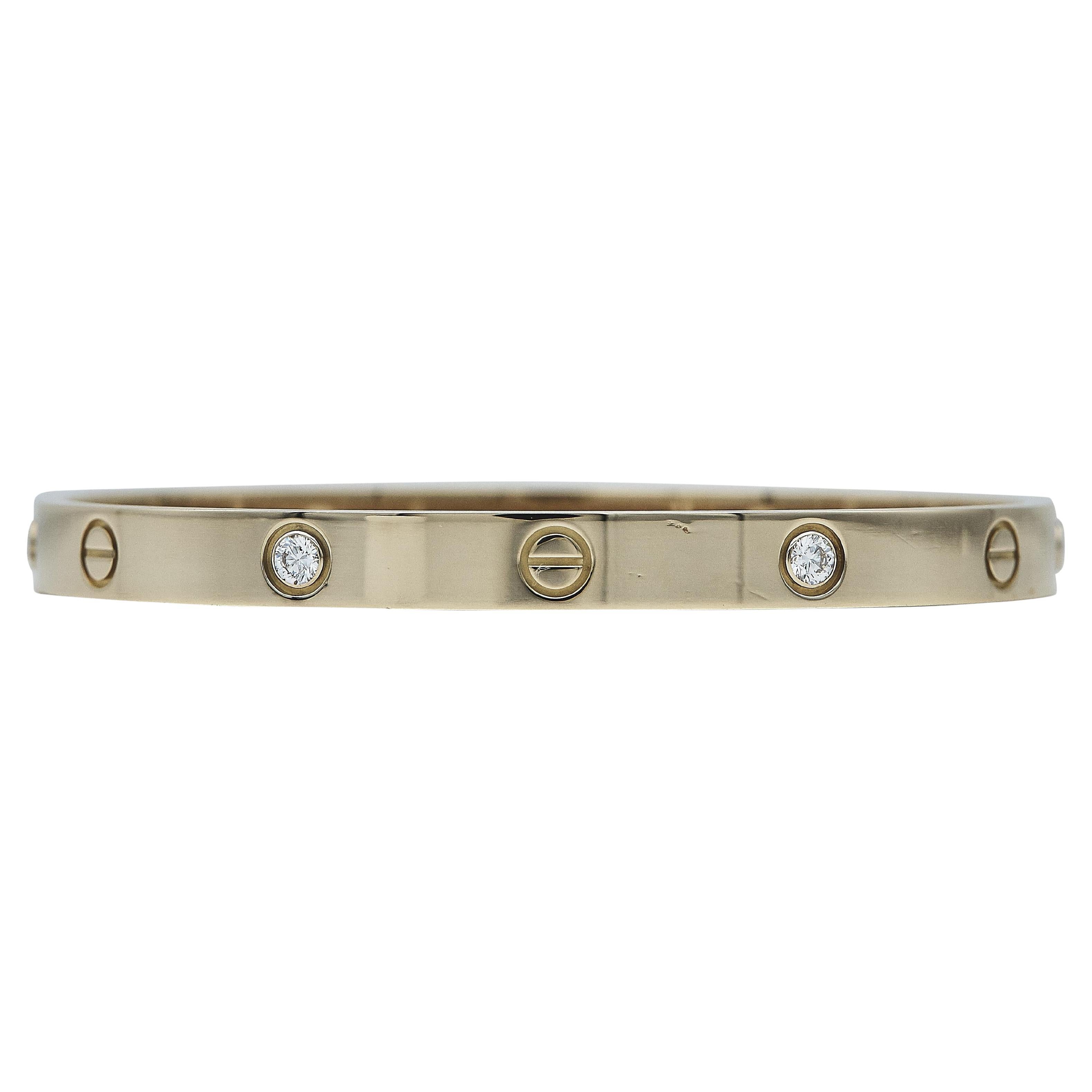 Cartier Love Bracelet Classic Model 4 Diamond 18K Yellow Gold Size 19