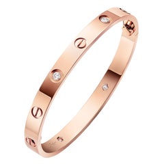 Cartier Love Bracelet Classic Model 4 Diamonds 18K Rose Gold with Screwdriver