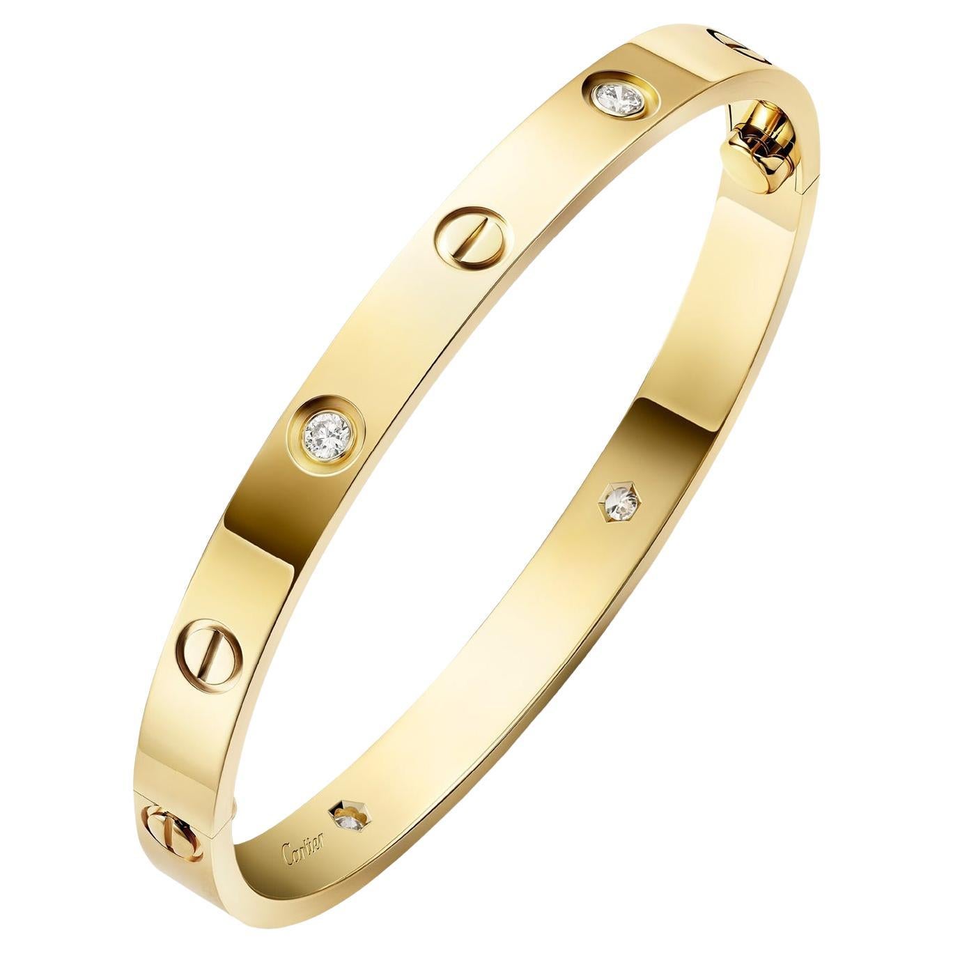 Cartier Love Bracelet Classic Model 4 Diamonds 18K Yellow Gold with Screwdriver in vendita