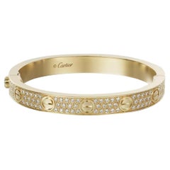 Cartier Love Bracelet Classic Model Full Pave Diamonds Yellow Gold Size 16