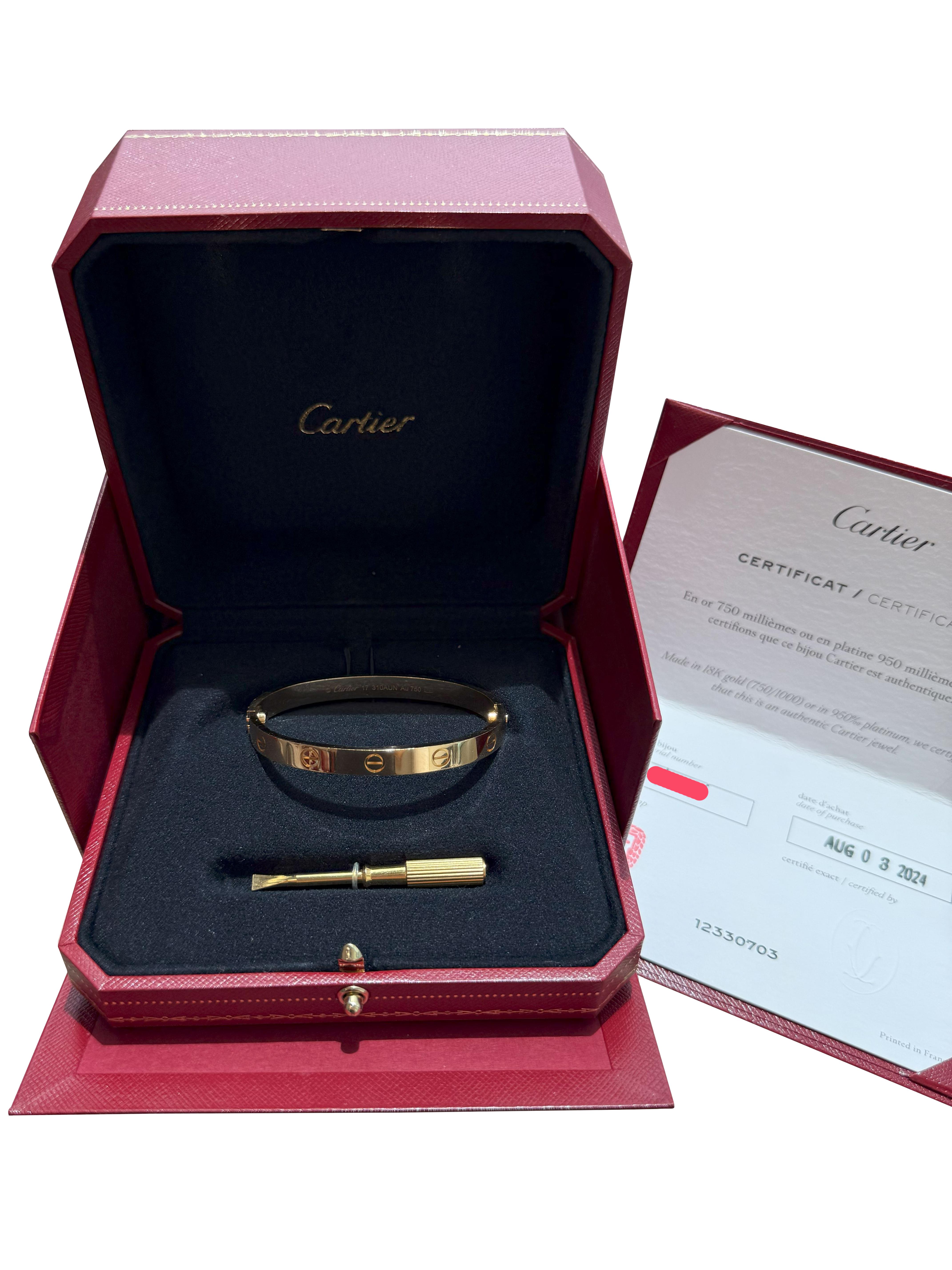 Moderniste Bracelet d'amour de Cartier Modèle classique en or jaune 18 carats Taille 17 en vente