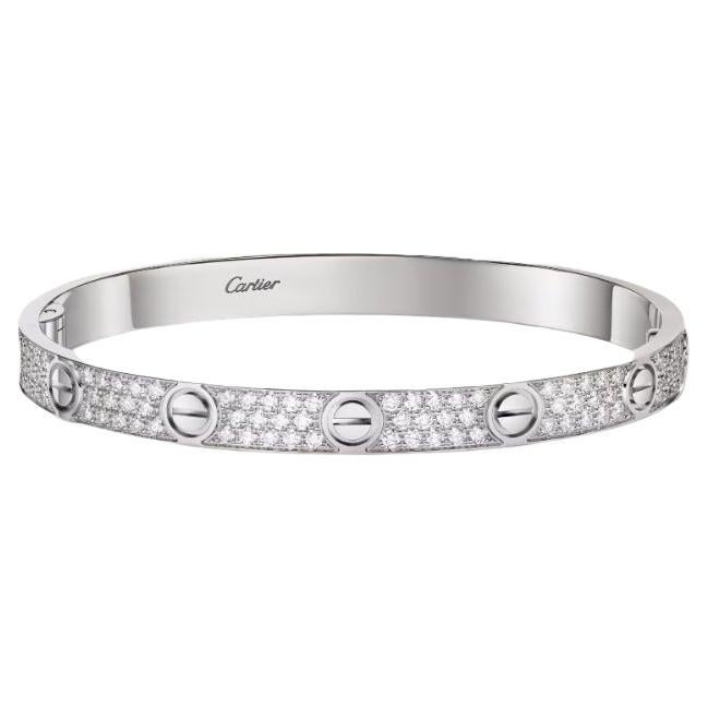 Cartier LOVE Bracelet Classic Model Paved 18K White Gold Size 16