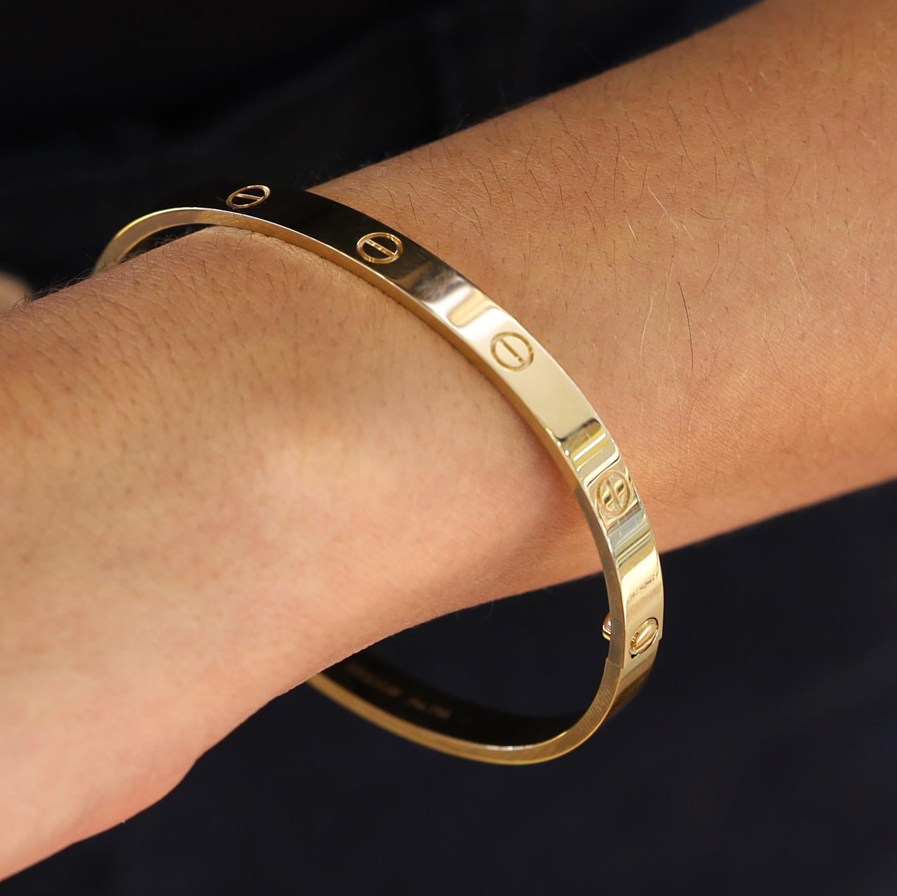 Cartier Love Bracelet Classic Model Size 20 18k Yellow Gold In Good Condition In Santa Barbara, CA