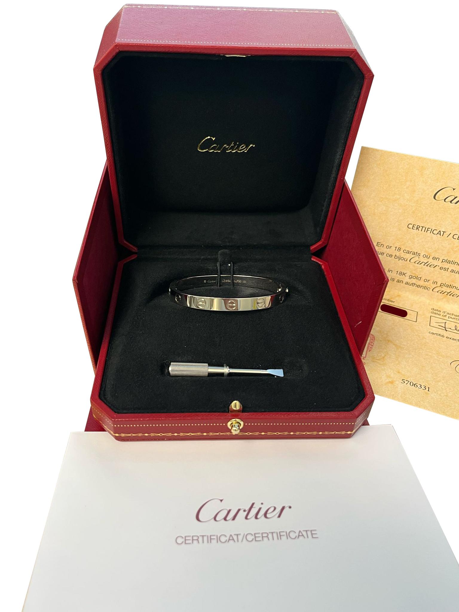 Cartier Love Bracelet Classic Model White Gold Oval Design Size 16 Bangle For Sale 5