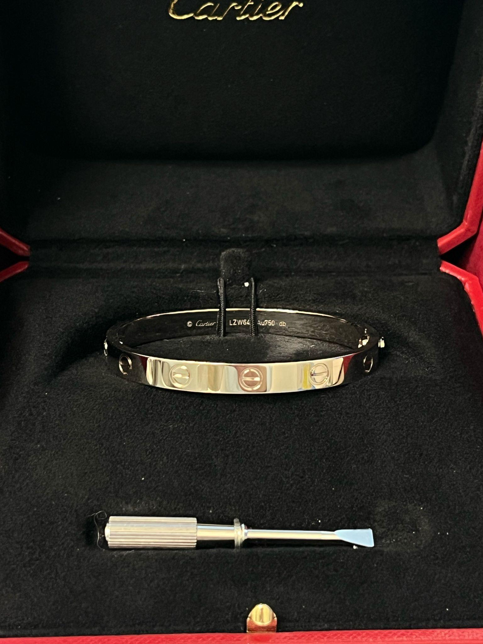 Cartier Love Bracelet Classic Model White Gold Oval Design Size 16 Bangle For Sale 6