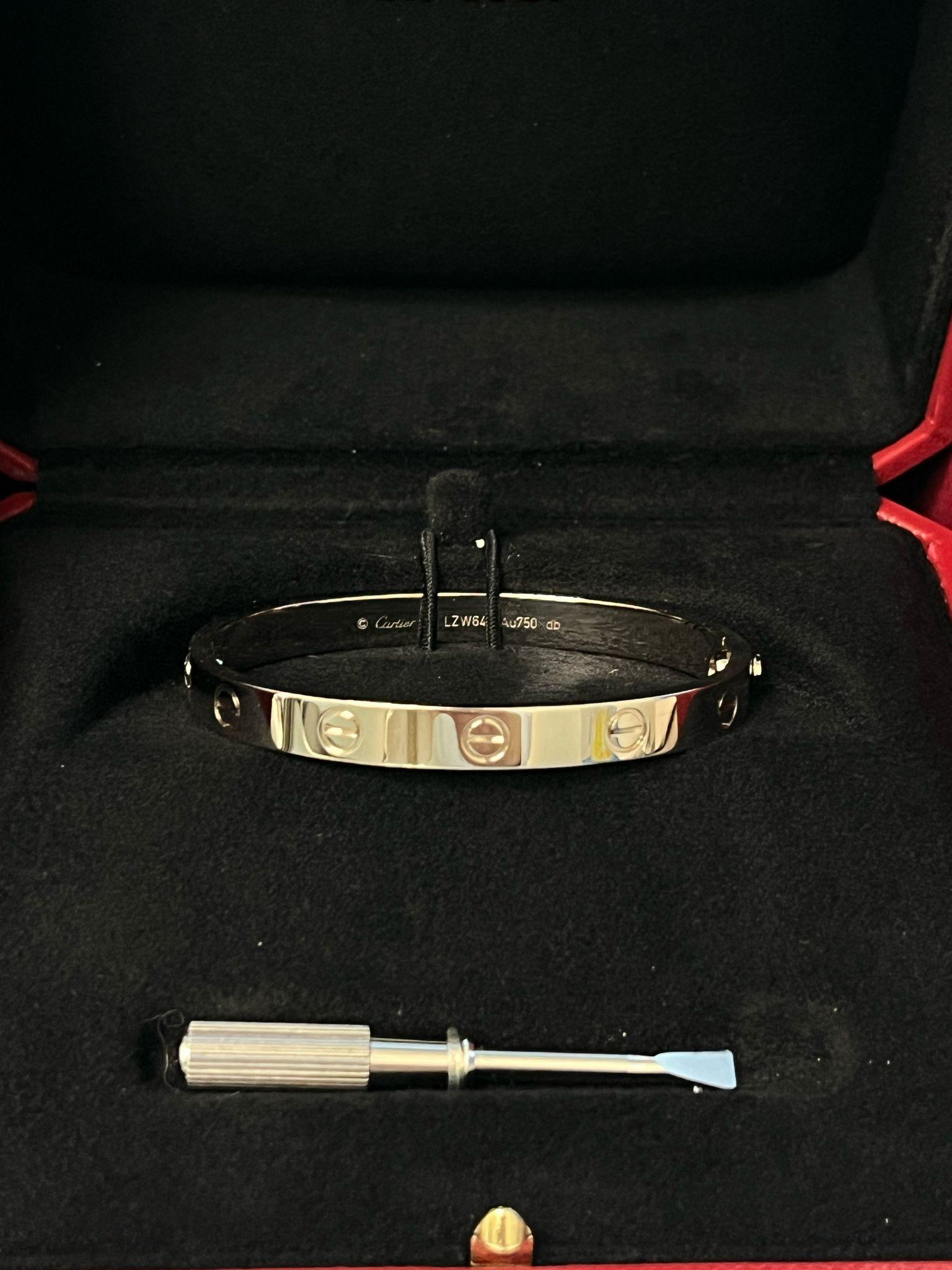 Cartier Love Bracelet Classic Model White Gold Oval Design Size 16 Bangle For Sale 7