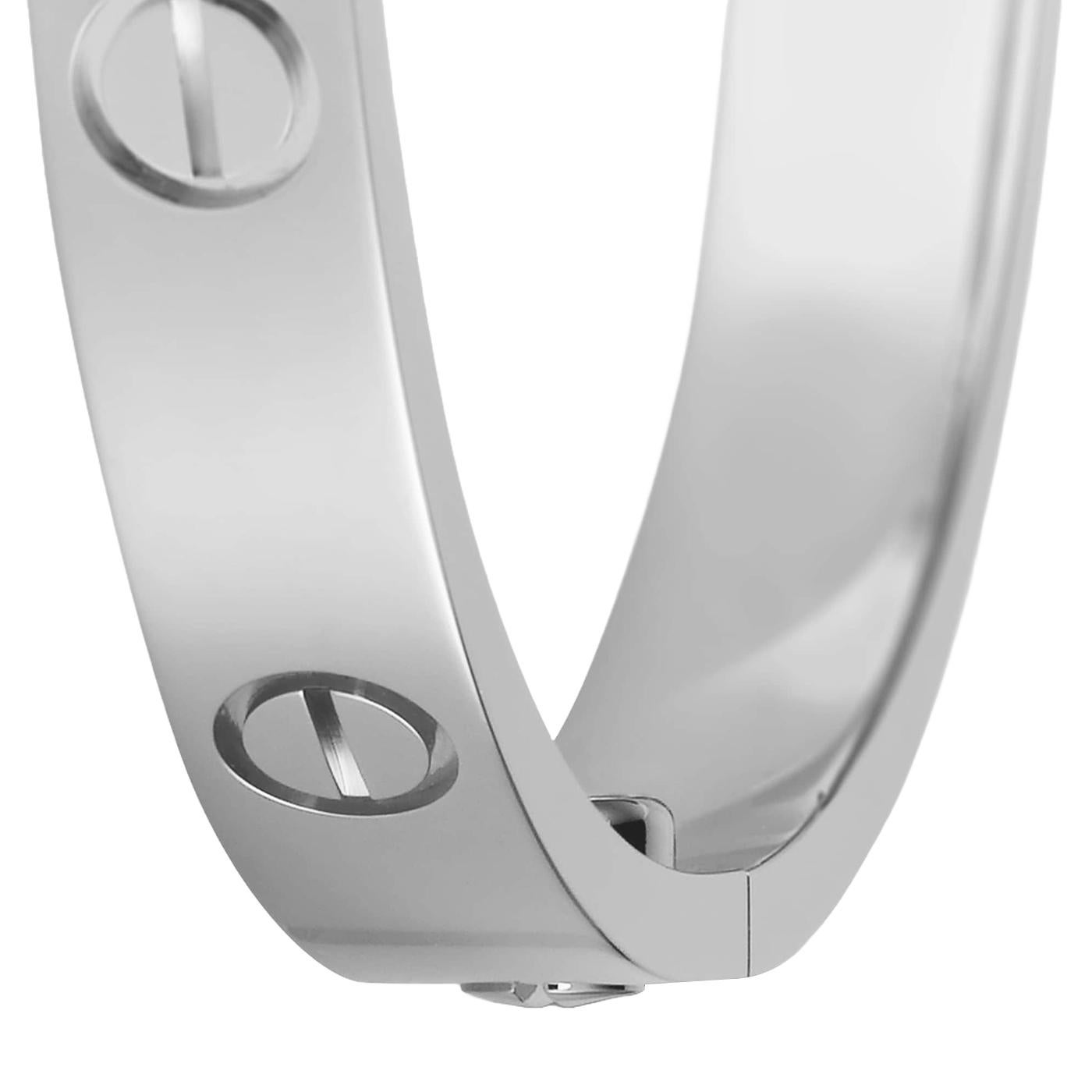 Modernist Cartier Love Bracelet Classic Model White Gold Oval Design Size 16 Bangle For Sale