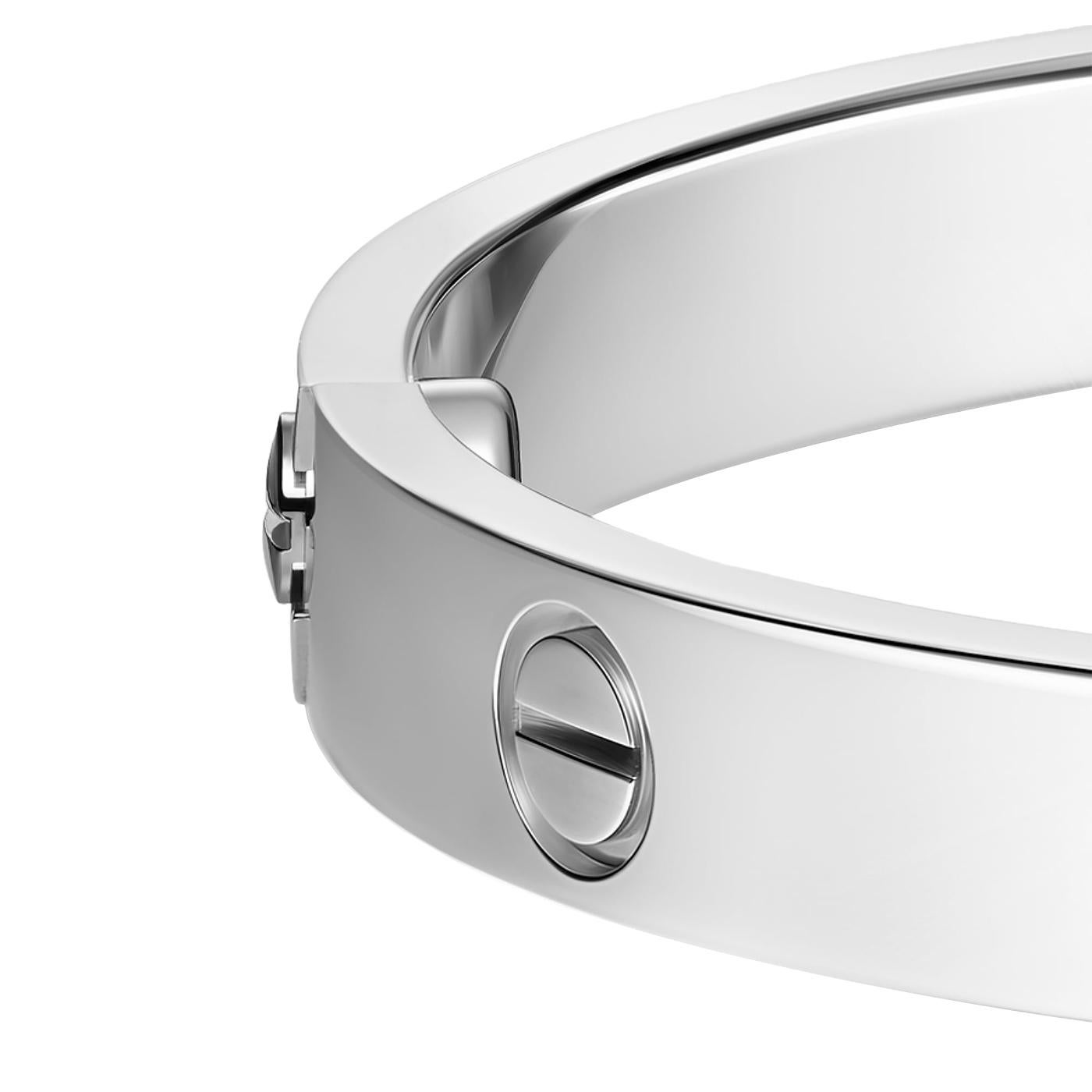 Cartier Love Bracelet Classic Model White Gold Oval Design Size 16 Bangle In Good Condition For Sale In Aventura, FL