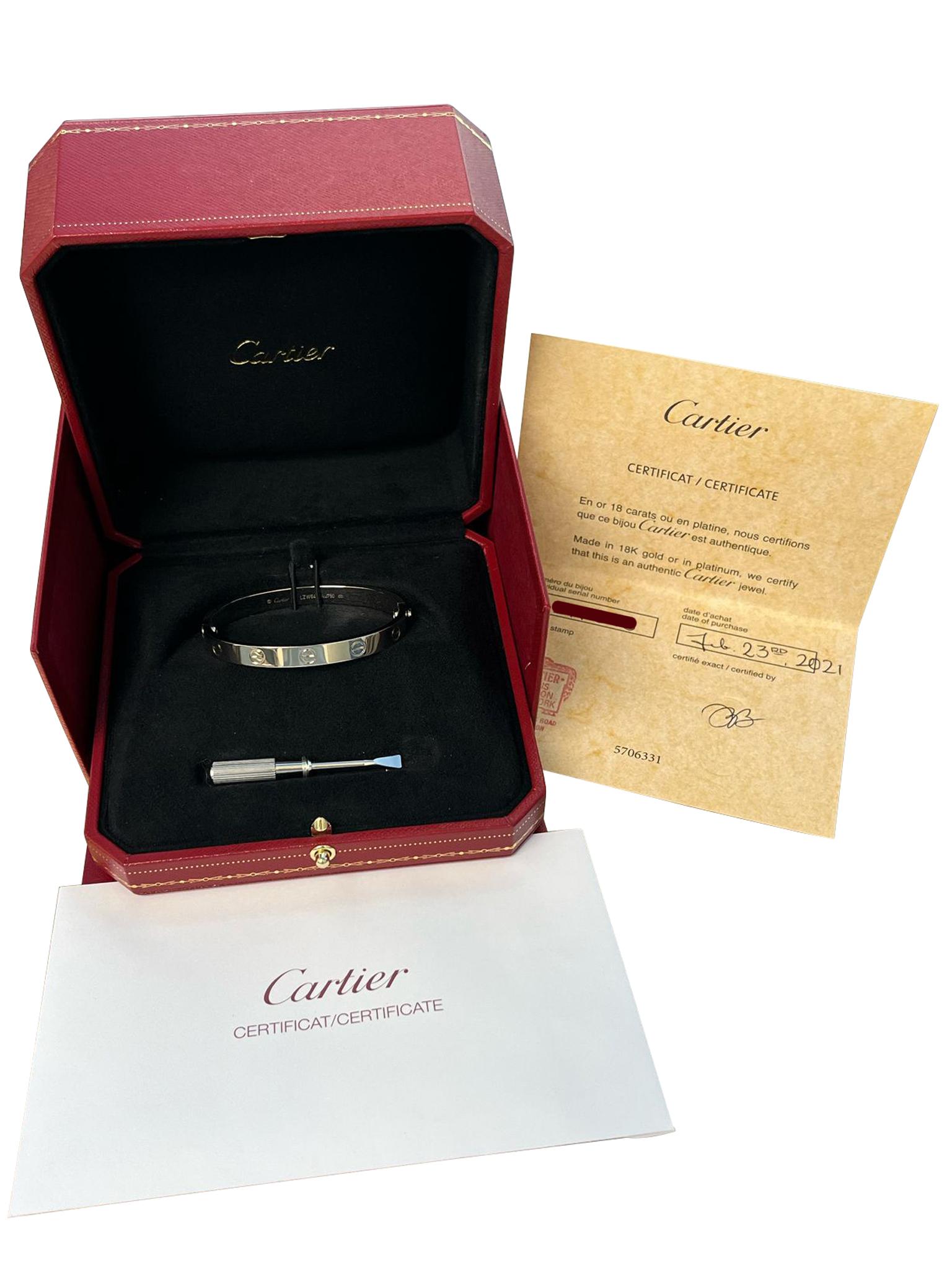 Cartier Love Bracelet Classic Model White Gold Oval Design Size 16 Bangle For Sale 1