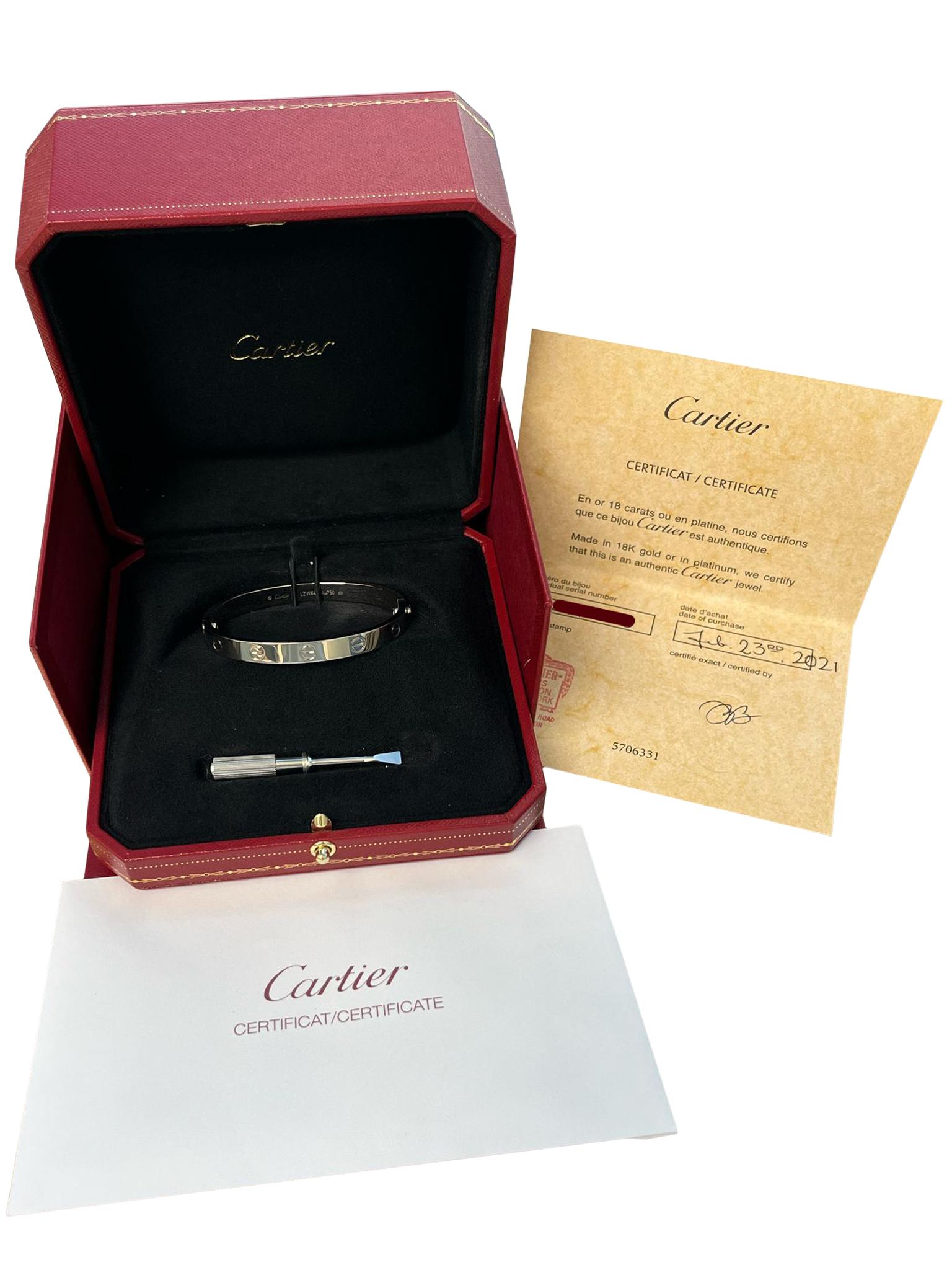 Cartier Love Bracelet Classic Model White Gold Oval Design Size 16 Bangle For Sale 2