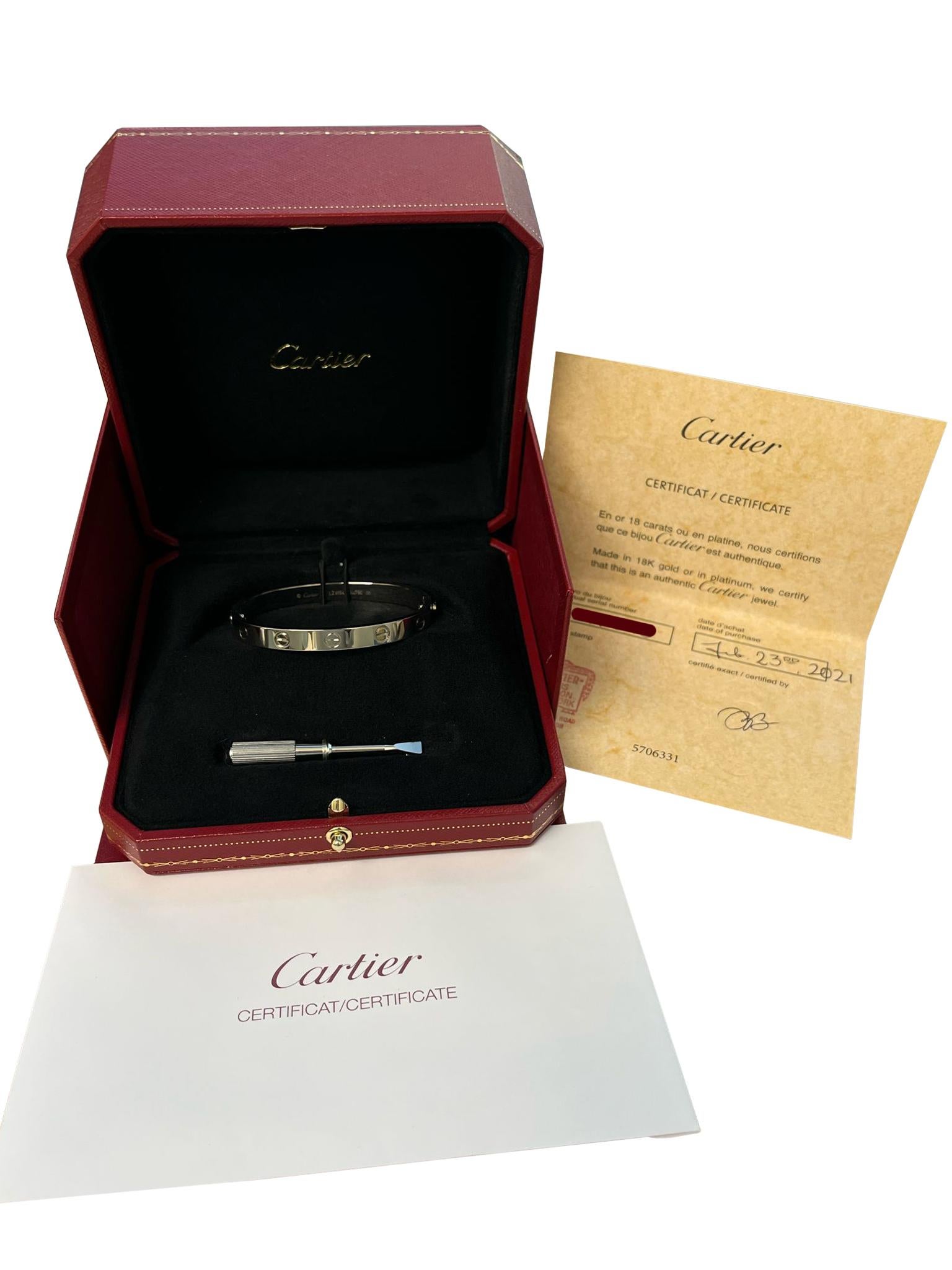 Cartier Love Bracelet Classic Model White Gold Oval Design Size 16 Bangle For Sale 3