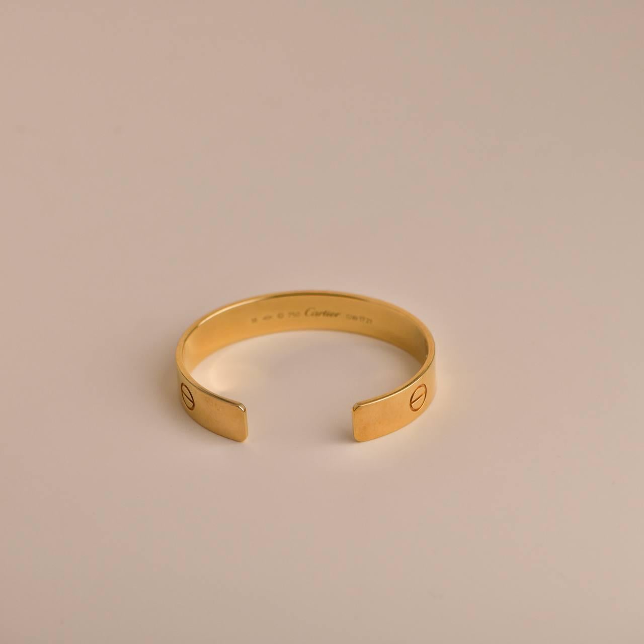 Cartier Love Bracelet Cuff Yellow Gold Wide XL Size 18 In Excellent Condition In Banbury, GB