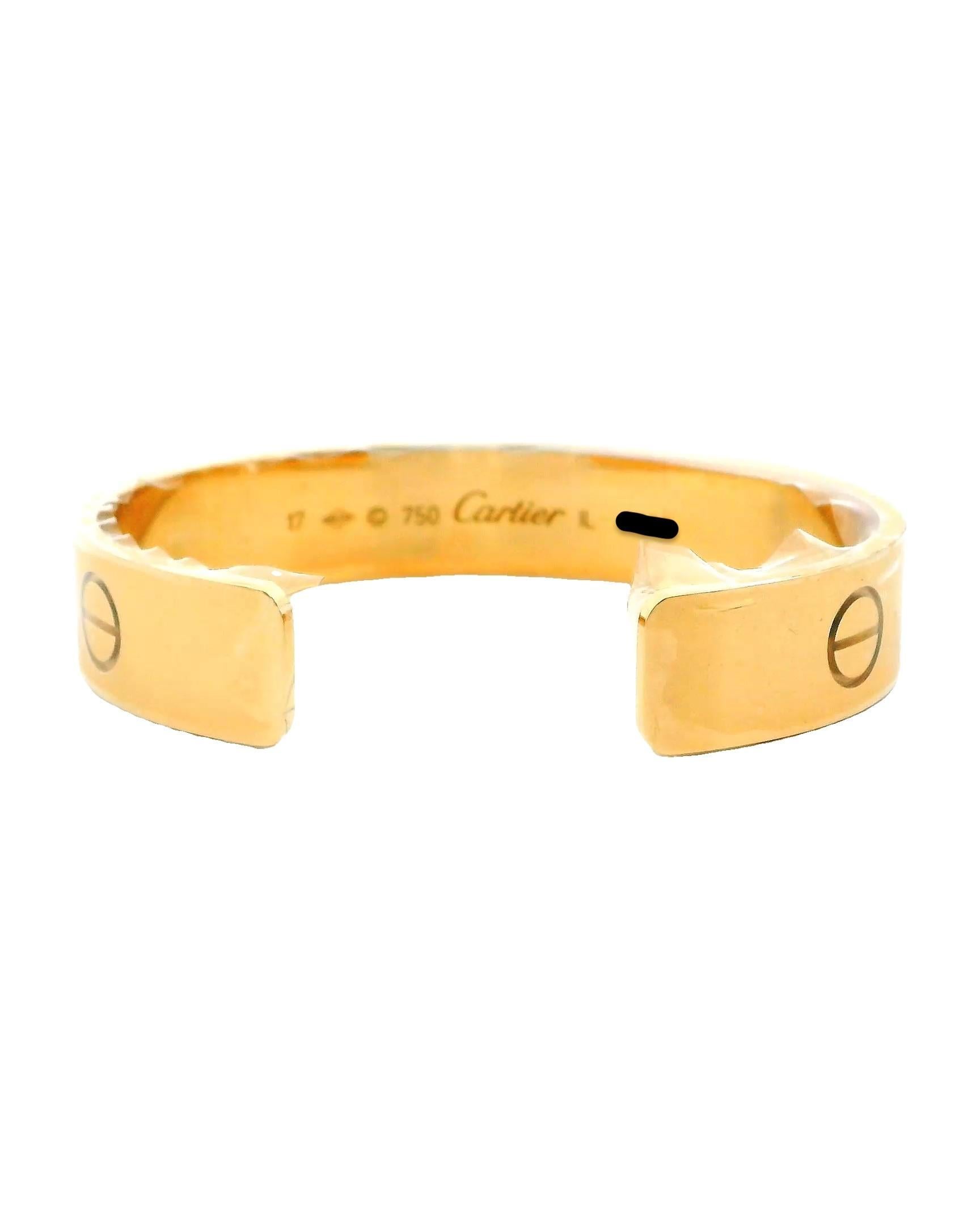 Cartier Love Pulsera Brazalete Oro Amarillo Ancho XXL Talla 17 Caja y papeles Contemporáneo en venta