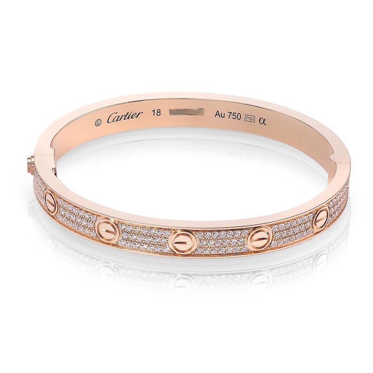 Custom Made Cartier Love Bracelet 18K Rose Gold Full Pave Diamond