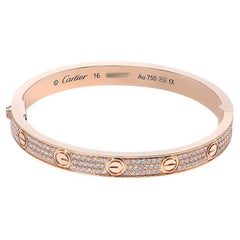 Cartier Love Bracelet Diamond Paved Rose Gold Size 16