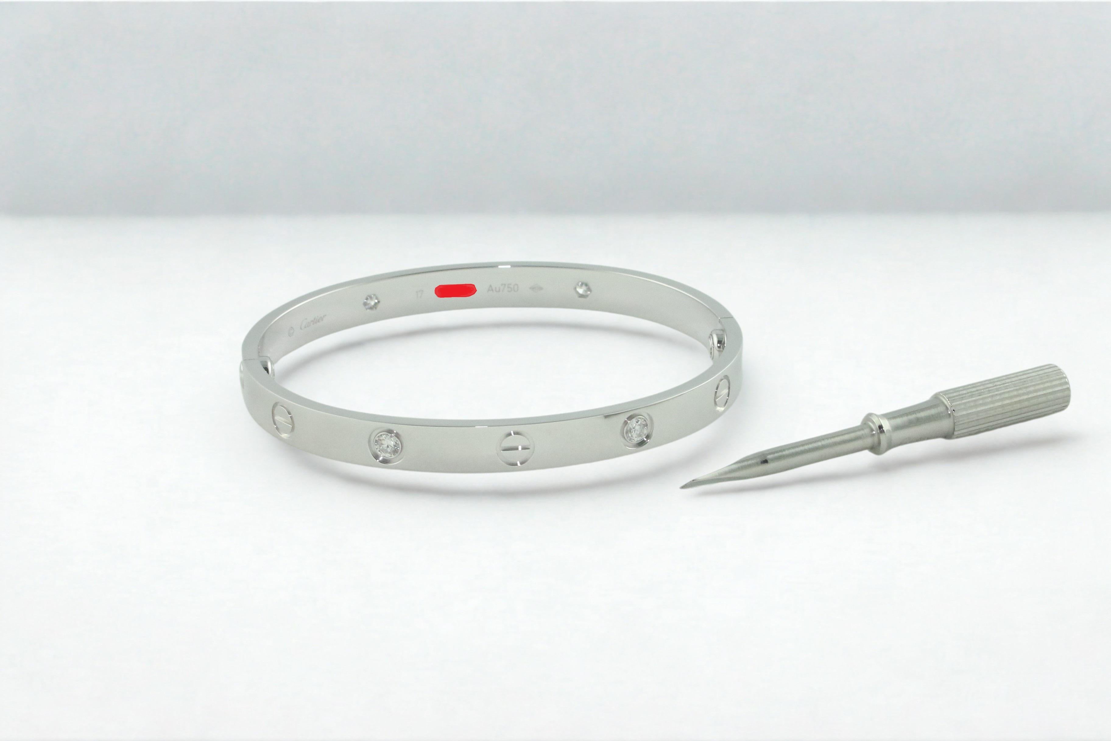 Round Cut Cartier Love Bracelet Four Diamonds White Gold Bangle Bracelet For Sale