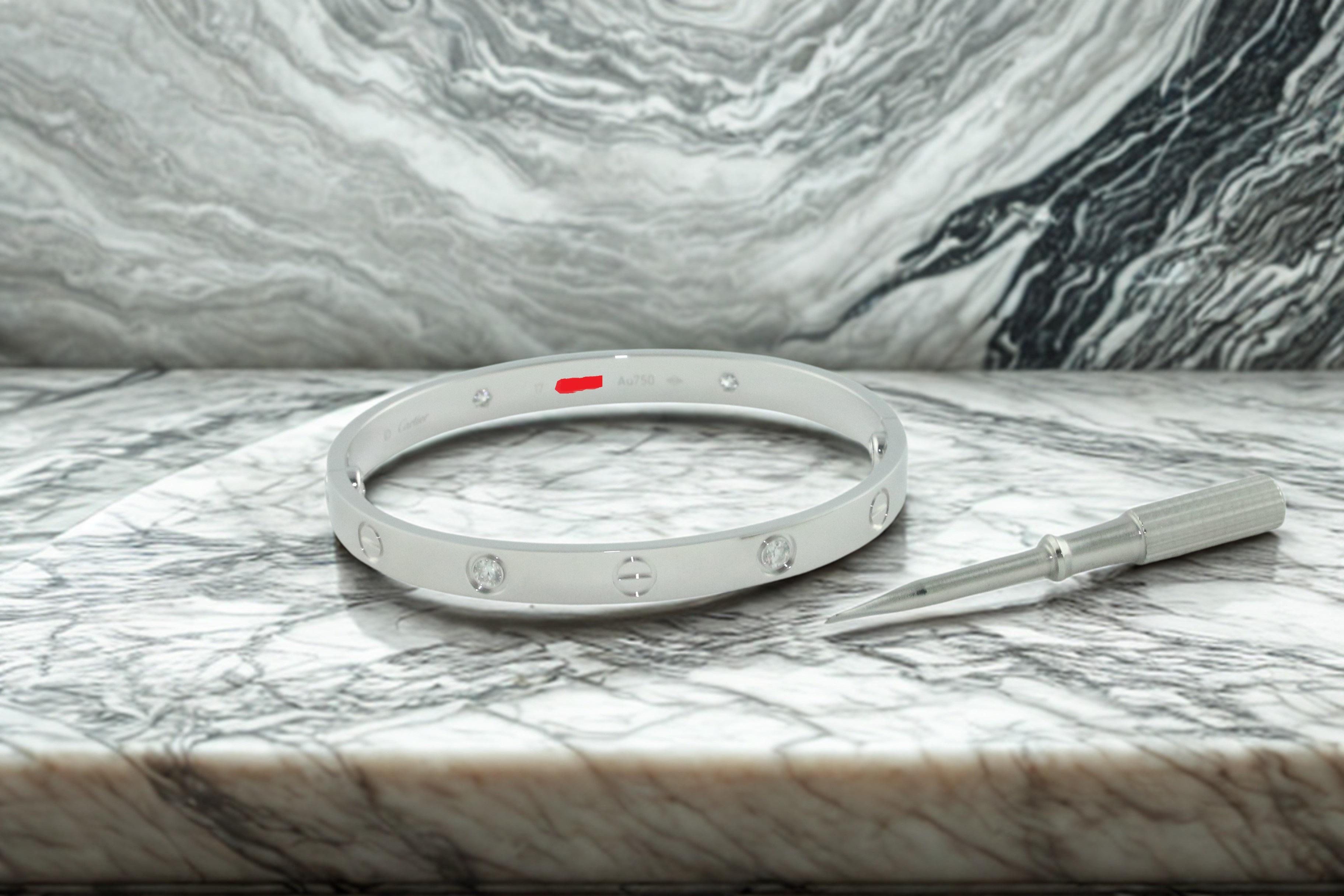 Women's Cartier Love Bracelet Four Diamonds White Gold Bangle Bracelet For Sale