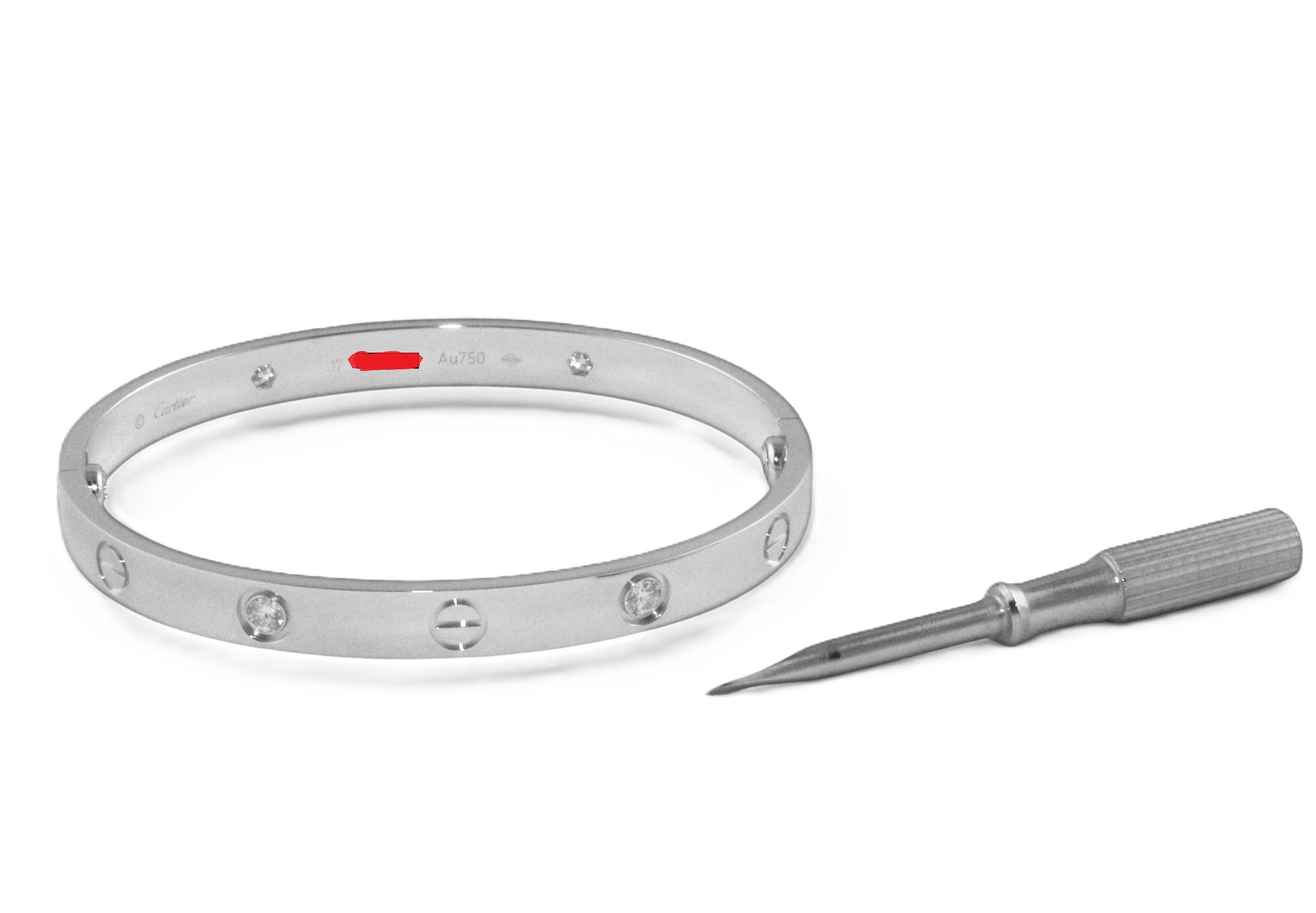 Cartier Love Bracelet Four Diamonds White Gold Bangle Bracelet For Sale 1