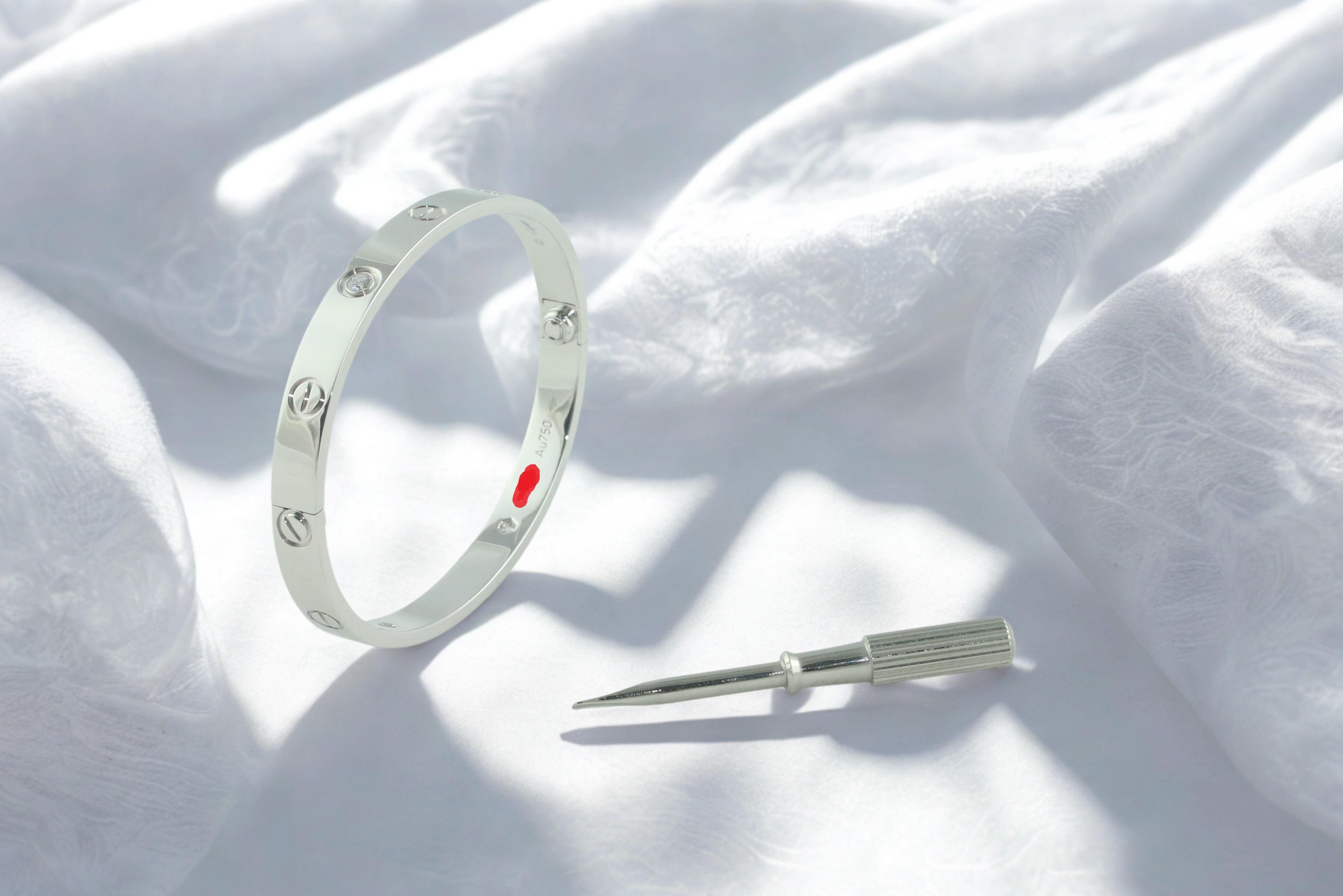 Cartier Love Bracelet Four Diamonds White Gold Bangle Bracelet For Sale 2