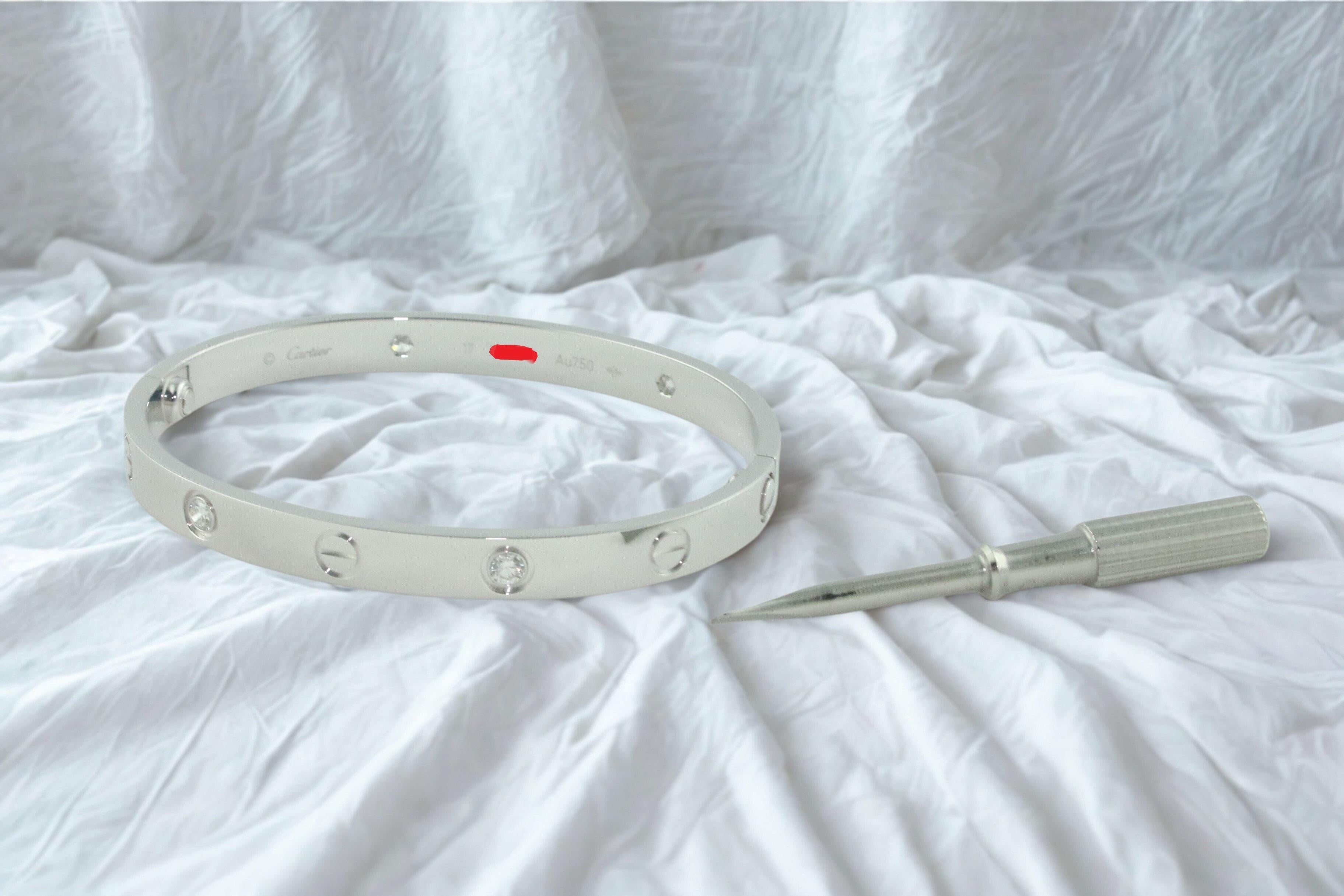 Cartier Love Bracelet Four Diamonds White Gold Bangle Bracelet For Sale 3