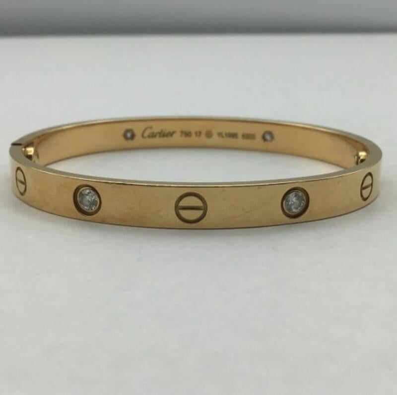 Cartier Love Bracelet Half Diamond Bracalet 
Metal: 750YG/Yellow Gold
Size: 17 
Weight: 32g
Screwdriver 